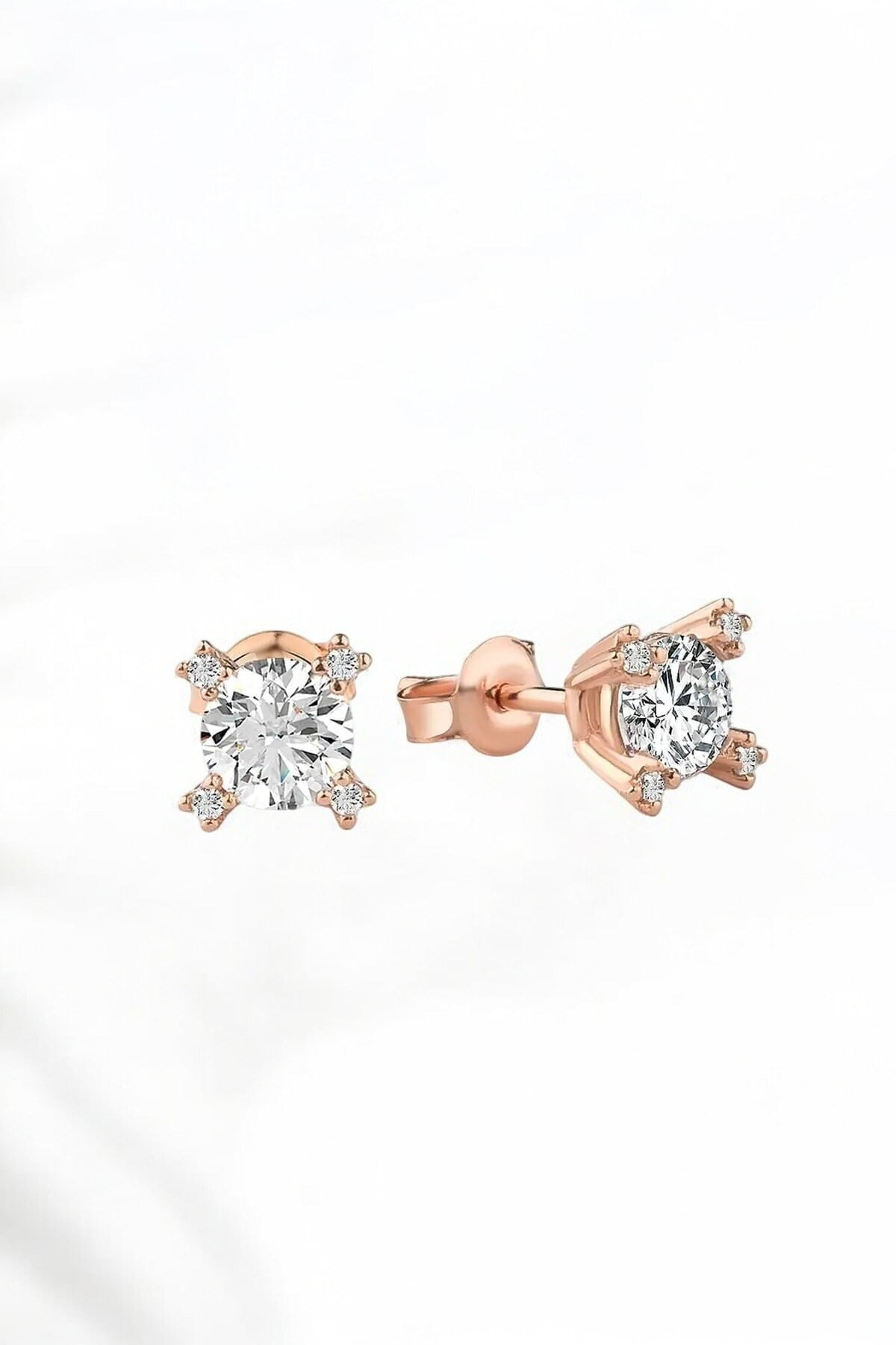 Gümüş 925 Ayar Zirkon 5 Mm Yıldız Tek Taş Pırlanta Montür Rose Küpe