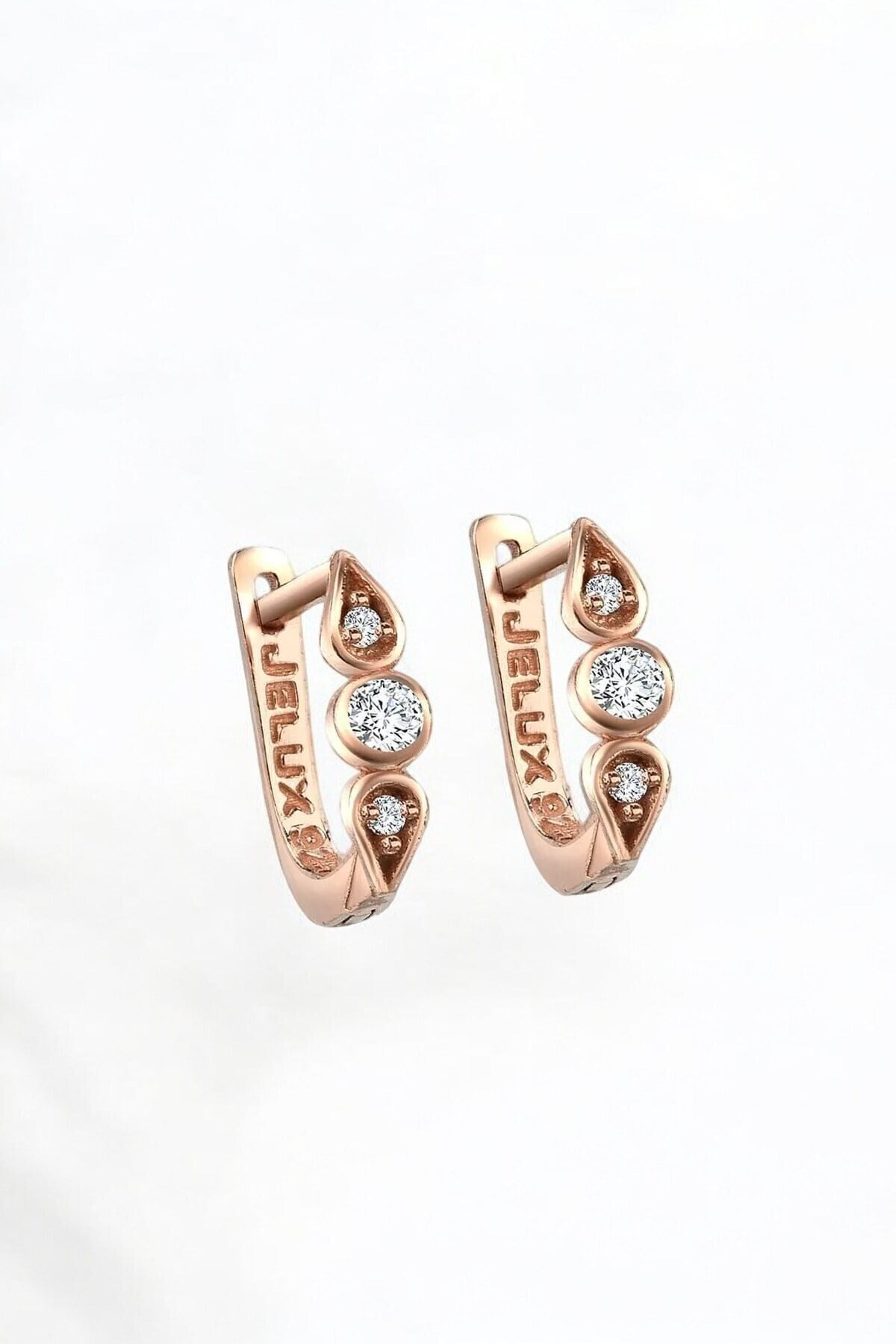 Gümüş 925 Ayar Zirkon Taşlı Damla Model Rose Küpe