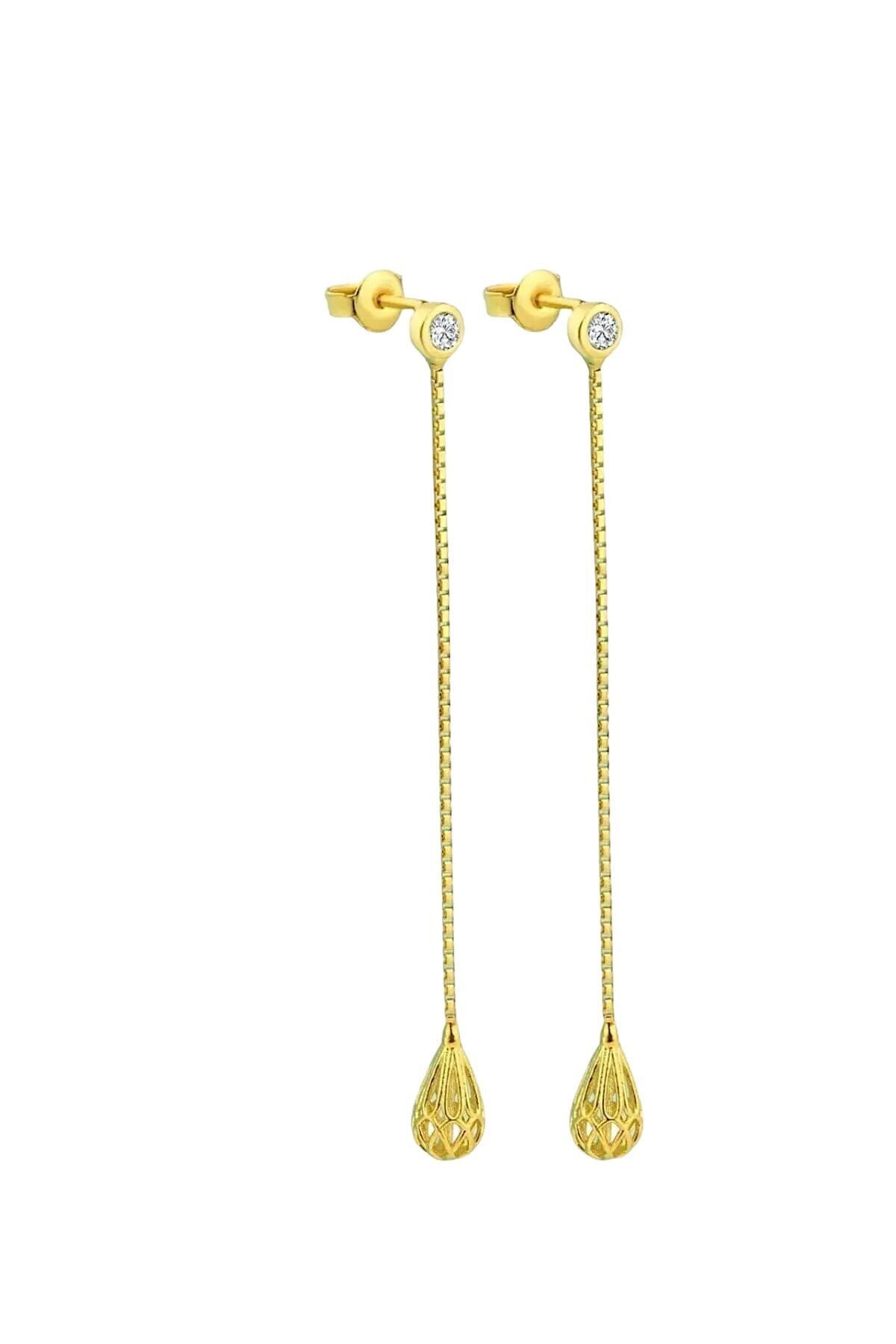 Gümüş 925 Ayar Zirkon Taşlı Füzyon Damla Gold Küpe