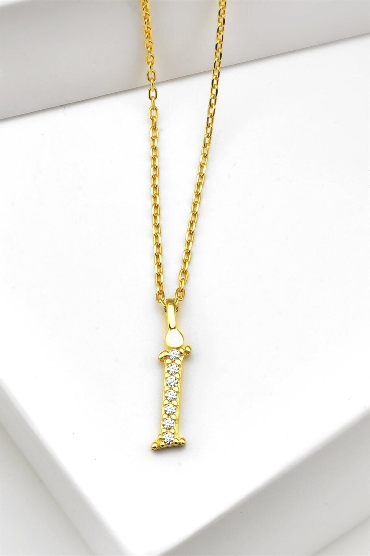 Gümüş 925 Ayar Zirkon Taşlı Gold Harf Kolye I
