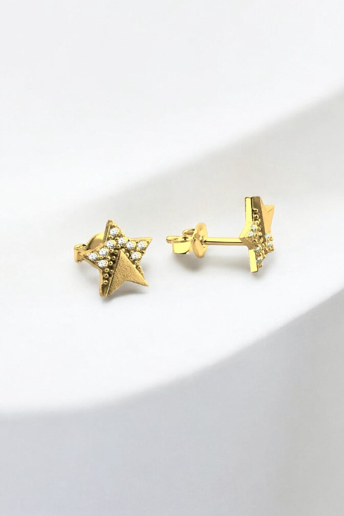 Gümüş 925 Ayar Zirkon Taşlı Gold Renkli Kutup Yıldızı Küpe