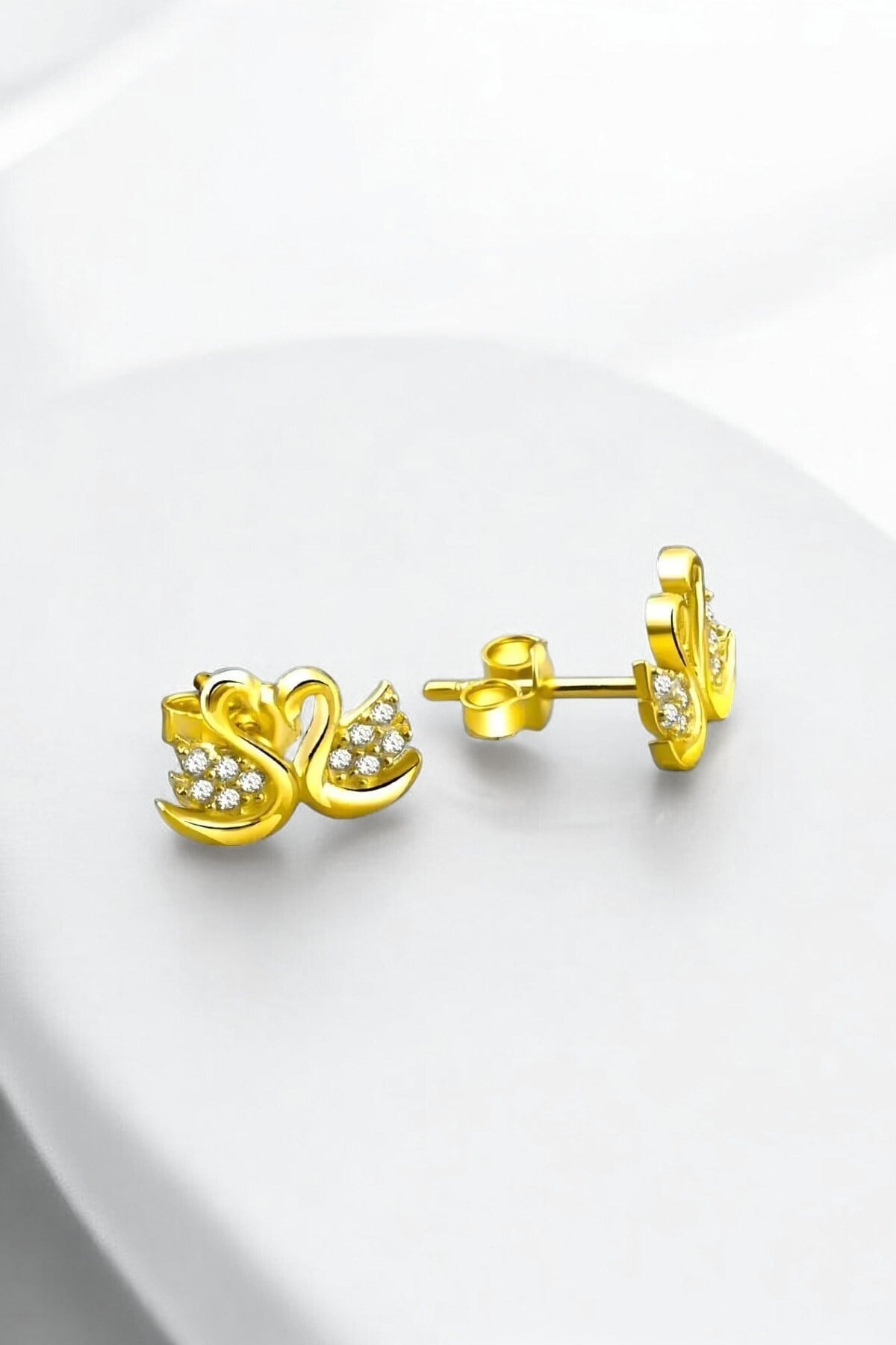 Gümüş 925 Ayar Zirkon Taşlı Gold Renkli Çifte Kumrular Küpe