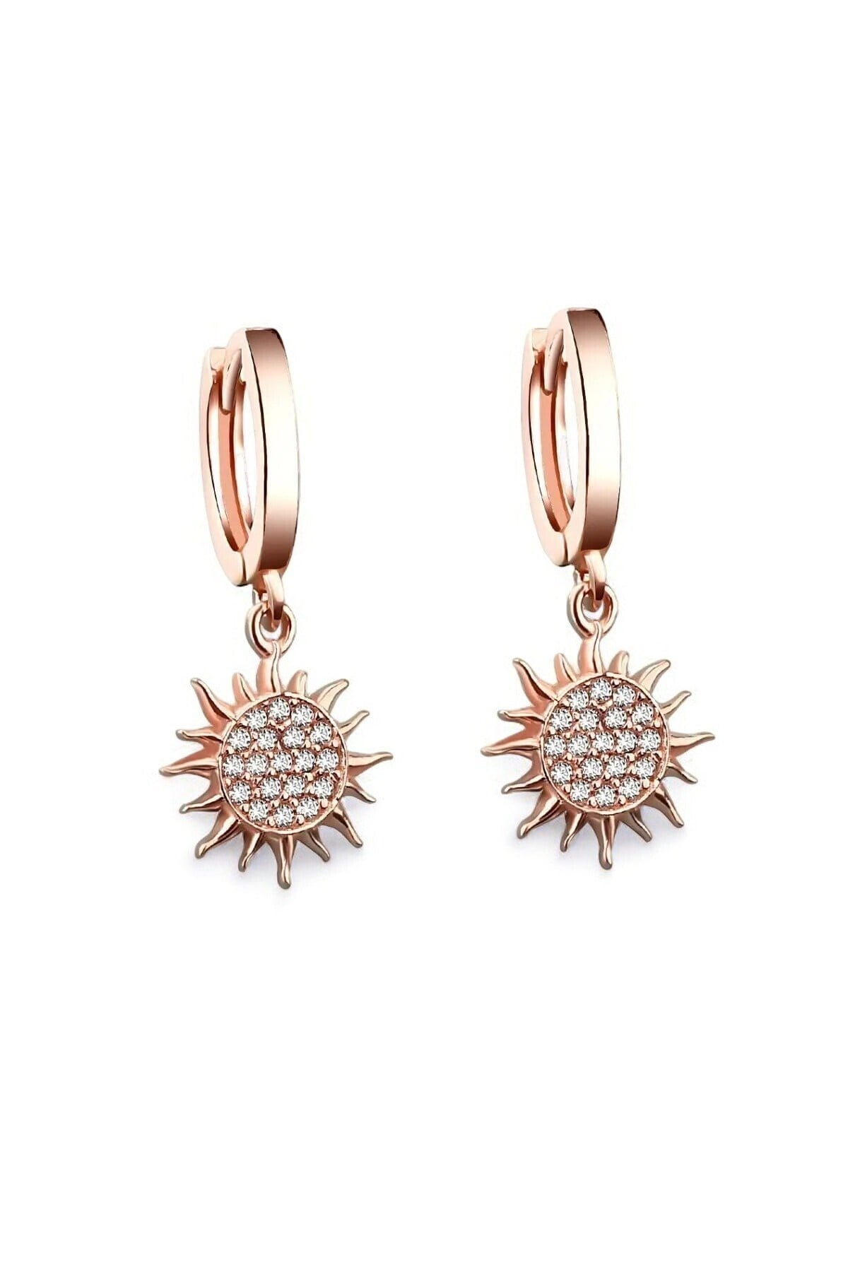 Gümüş 925 Ayar Zirkon Taşlı Güneş Model Sallantılı Rose Küpe