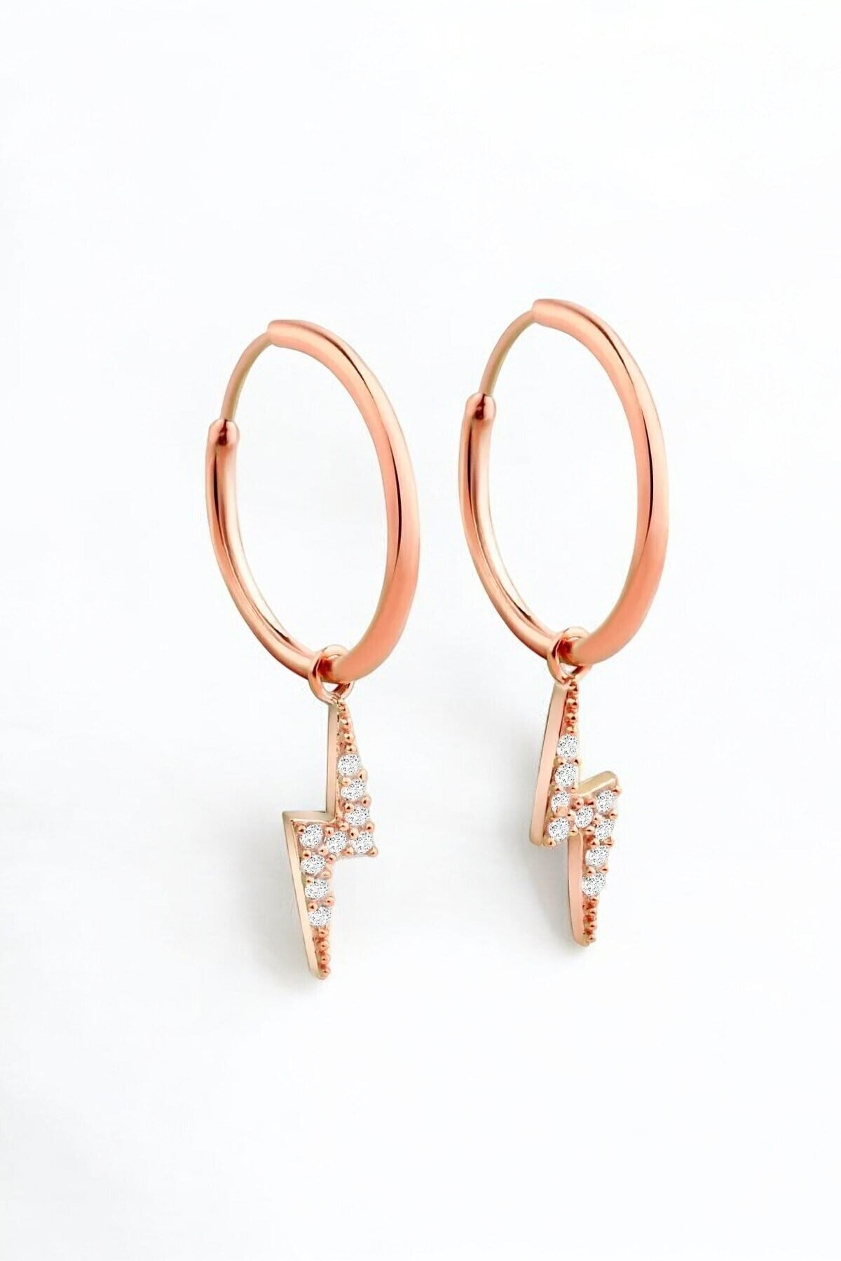Gümüş 925 Ayar Zirkon Taşlı Halkalı Şimşek Model Rose Küpe