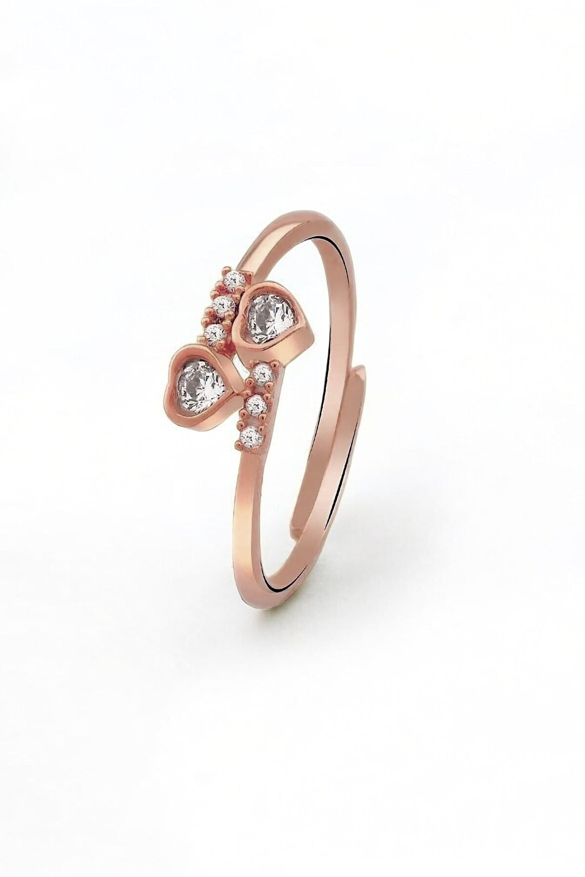 Gümüş 925 Ayar Zirkon Taşlı Kalben Model Rose Ayarlanabilir Yüzük