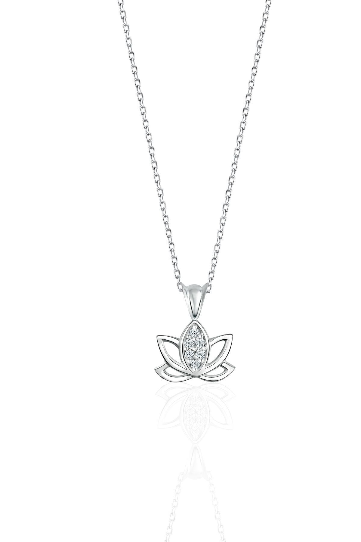 Gümüş 925 Ayar Zirkon Taşlı Lotus Çiçeği Kolye