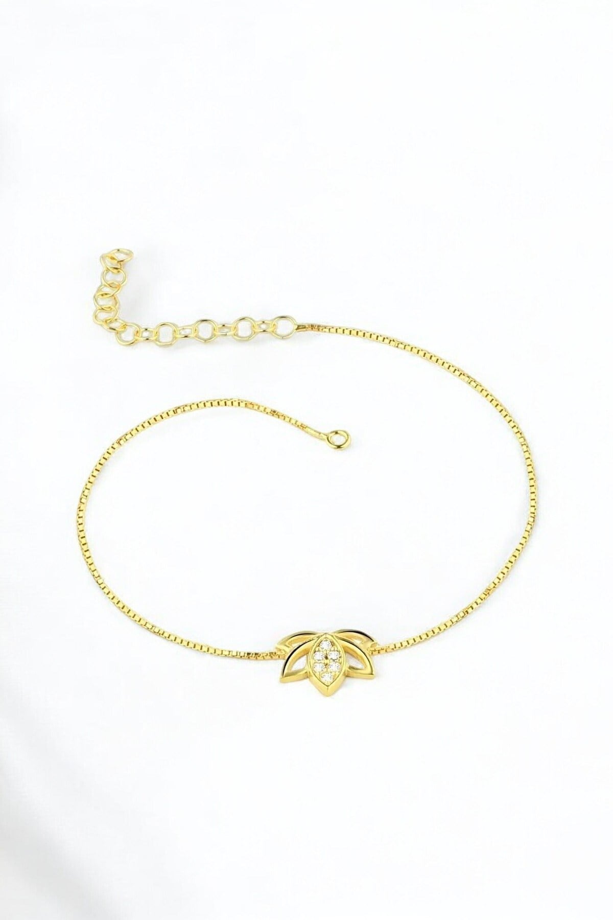 Gümüş 925 Ayar Zirkon Taşlı Lotus Çiçeği Ayarlanabilir Bileklik