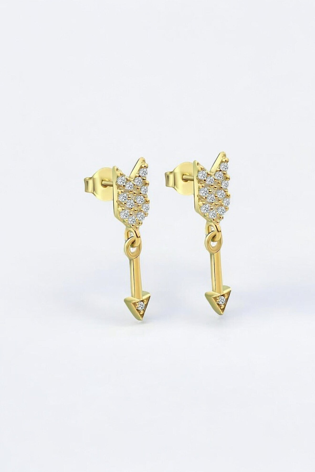 Gümüş 925 Ayar Zirkon Taşlı Ok Model Çivili Gold Küpe