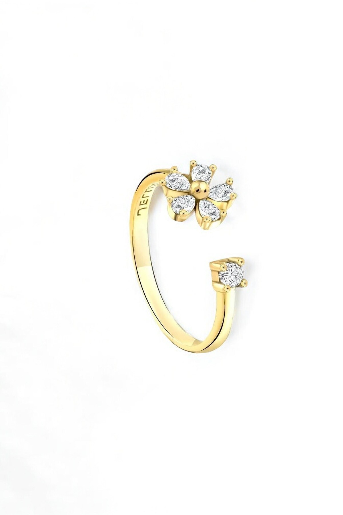 Gümüş 925 Ayar Zirkon Taşlı Papatya Ayarlanabilir Gold Yüzük