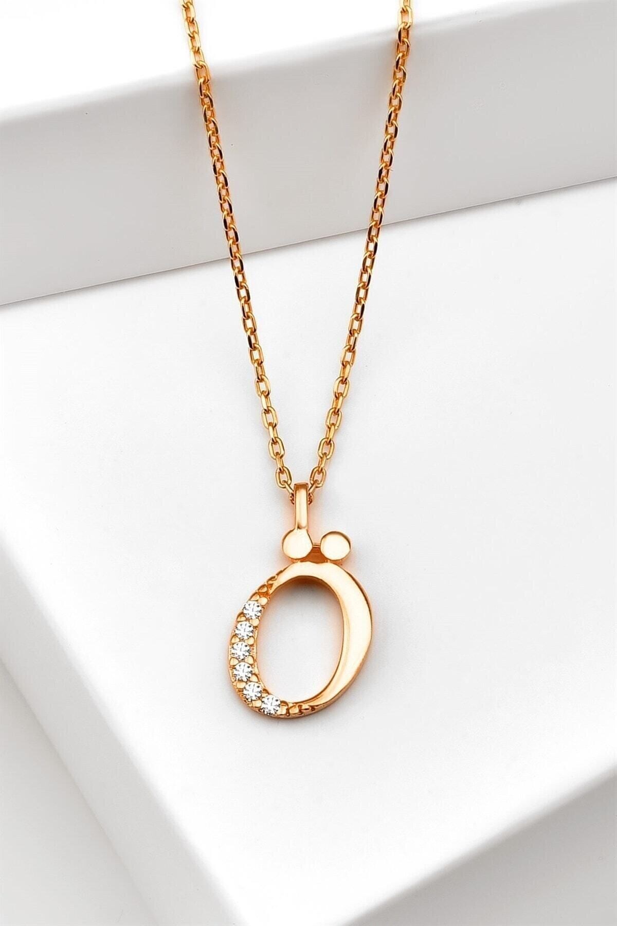 Gümüş 925 Ayar Zirkon Taşlı Rose Harf Kolye Ö