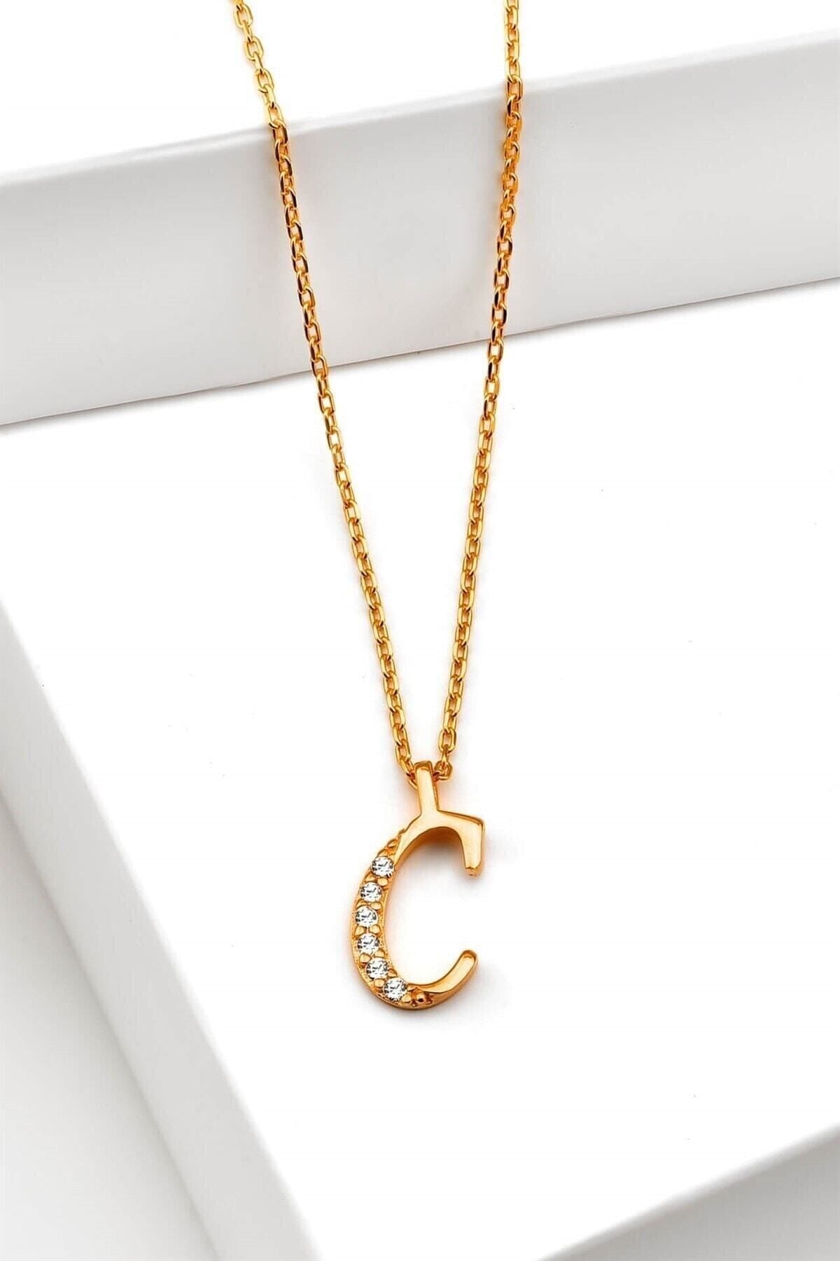 Gümüş 925 Ayar Zirkon Taşlı Rose Harf Kolye C
