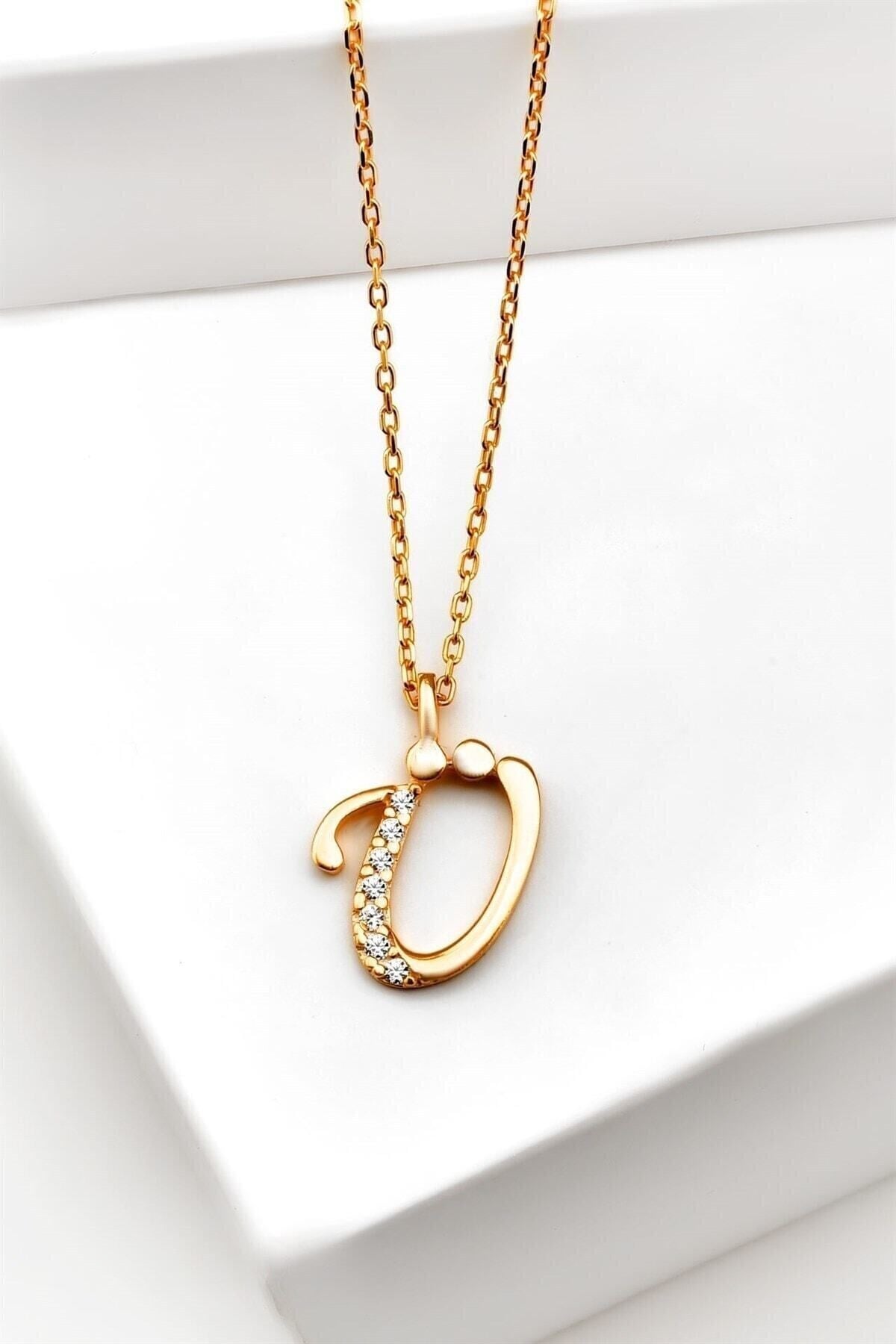 Gümüş 925 Ayar Zirkon Taşlı Rose Harf Kolye Ü