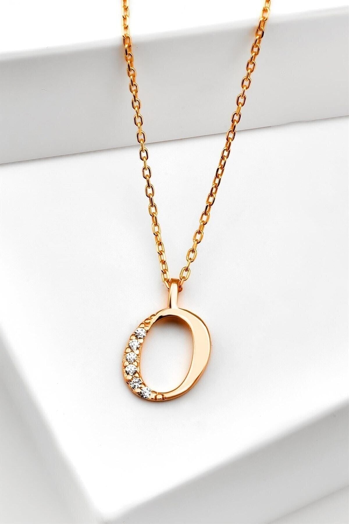 Gümüş 925 Ayar Zirkon Taşlı Rose Harf Kolye O