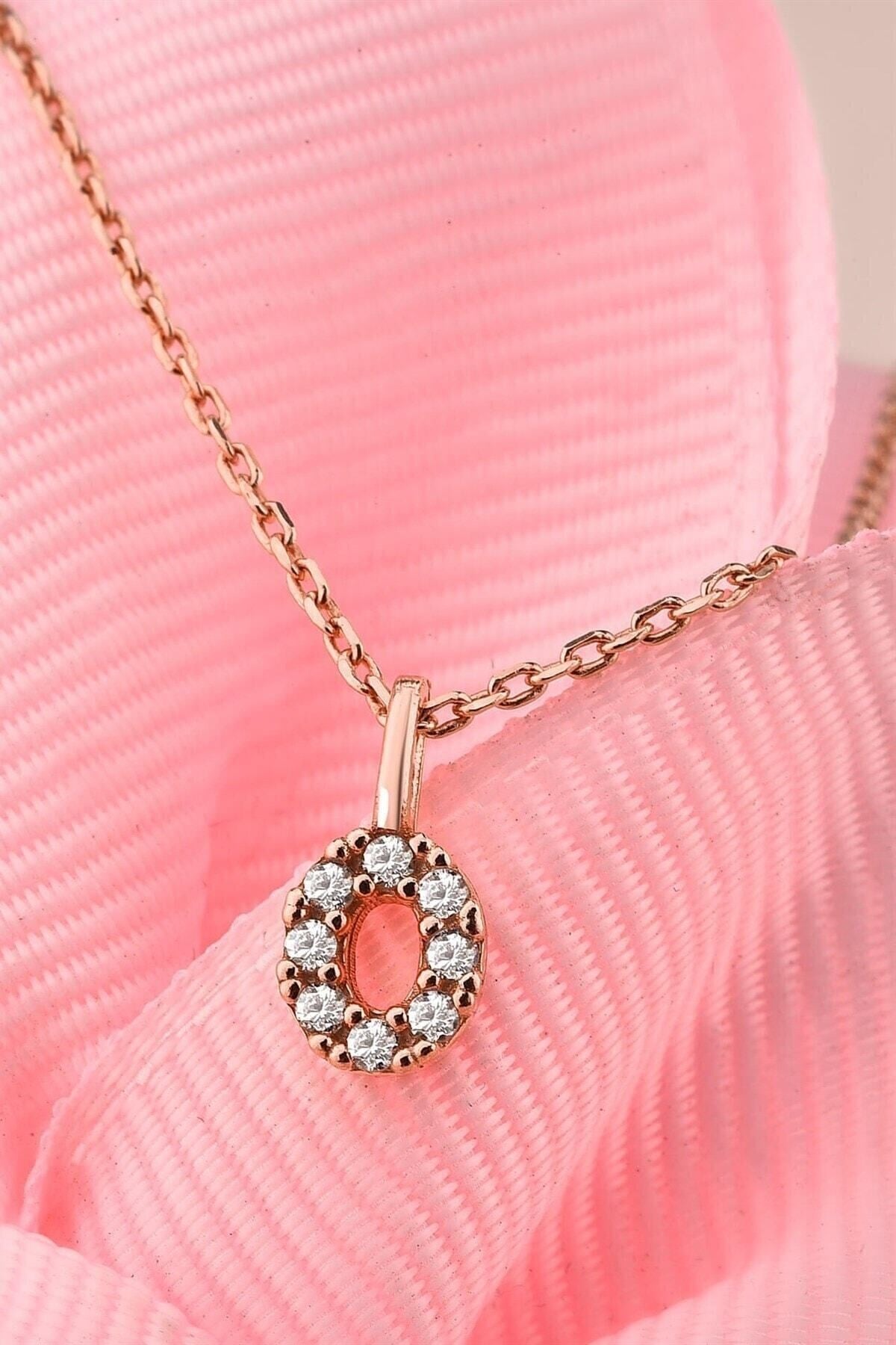 Gümüş 925 Ayar Zirkon Taşlı Rose Harf Kolye O