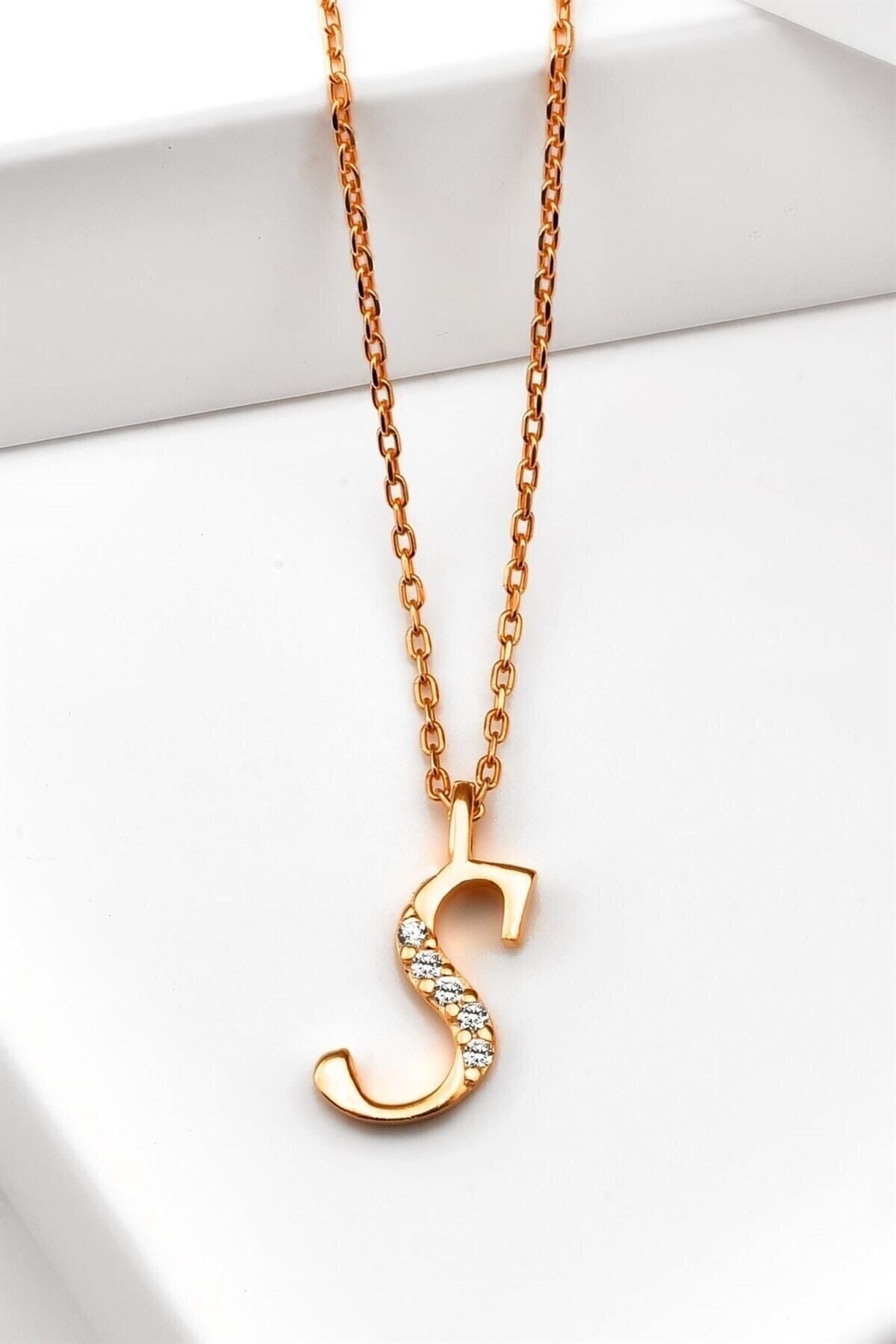 Gümüş 925 Ayar Zirkon Taşlı Rose Harf Kolye S