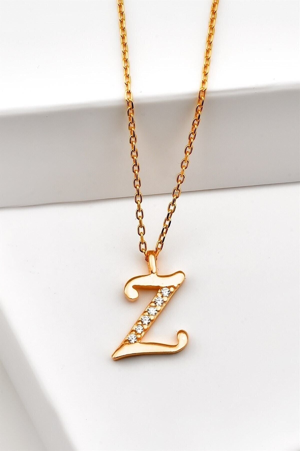 Gümüş 925 Ayar Zirkon Taşlı Rose Harf Kolye Z