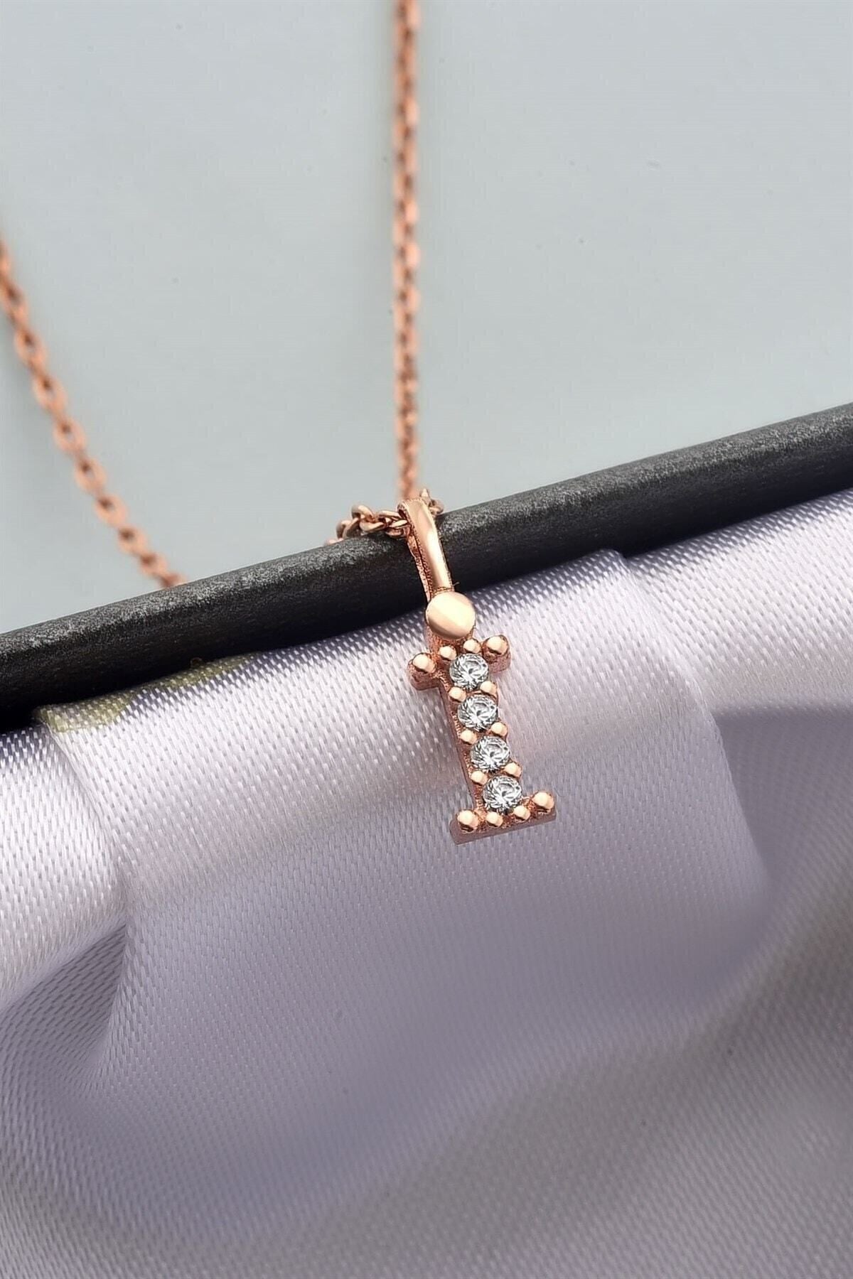 Gümüş 925 Ayar Zirkon Taşlı Rose Harf Kolye I