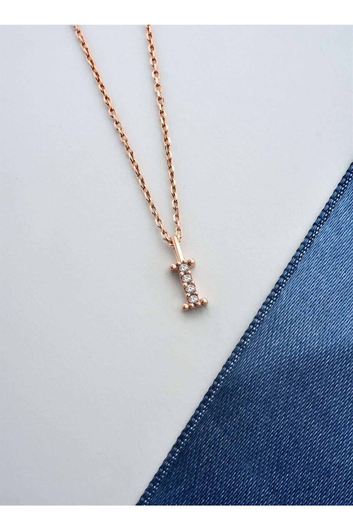 Gümüş 925 Ayar Zirkon Taşlı Rose Minimal Harf Kolye I