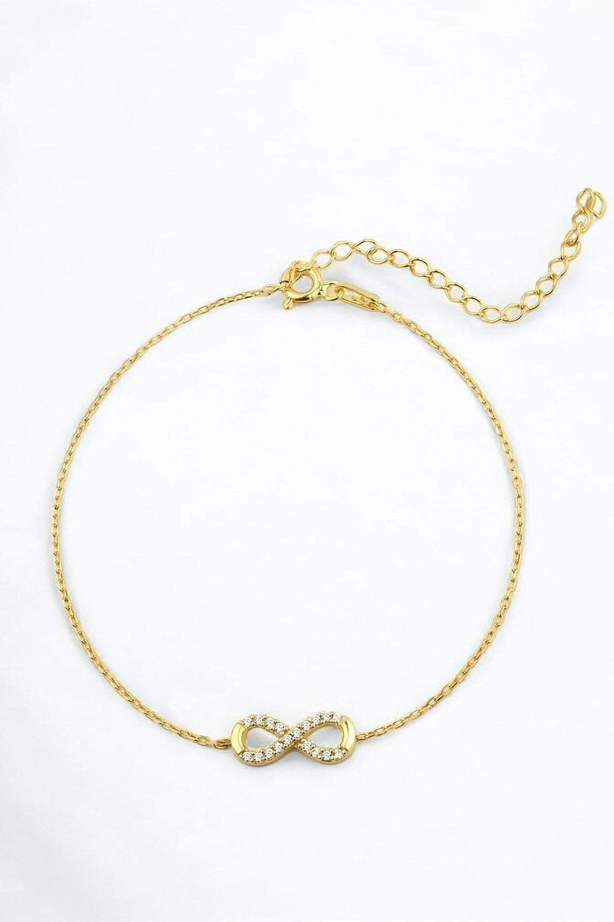 Gümüş 925 Ayar Zirkon Taşlı Sonsuzluk Gold Bileklik