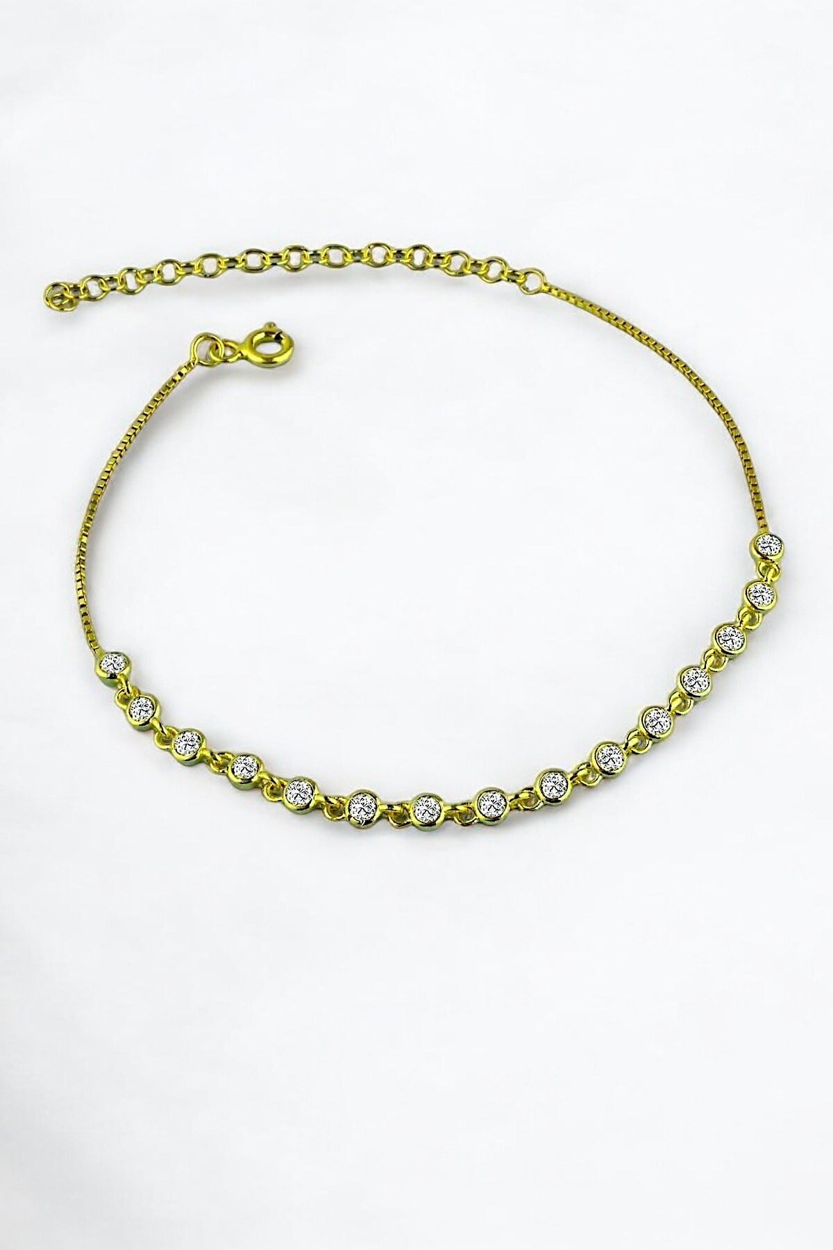 Gümüş 925 Ayar Zirkon Taşlı Su Yolu Ayarlanabilir Gold Bileklik