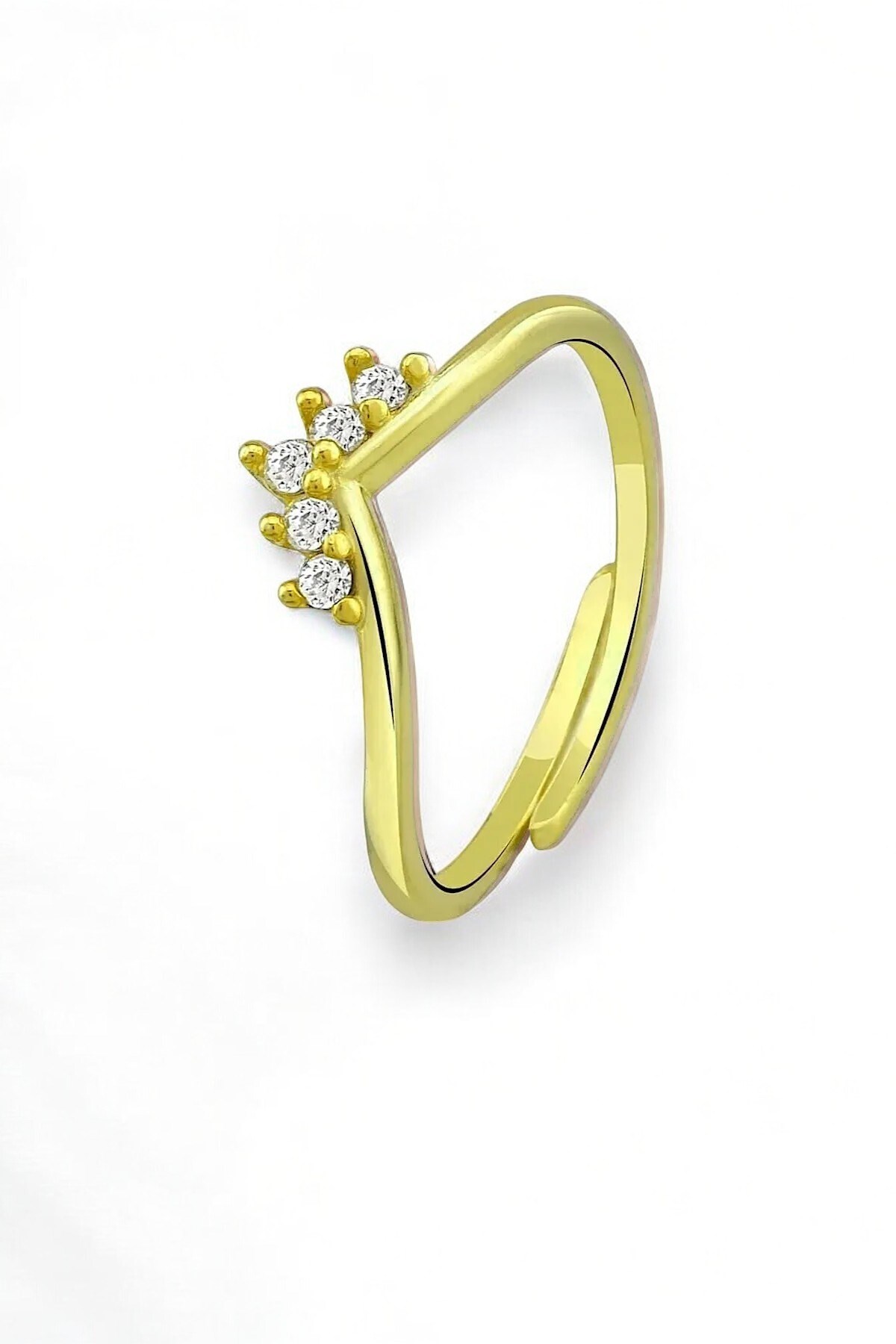 Gümüş 925 Ayar Zirkon Taşlı Taç Model Gold Ayarlanabilir Yüzük