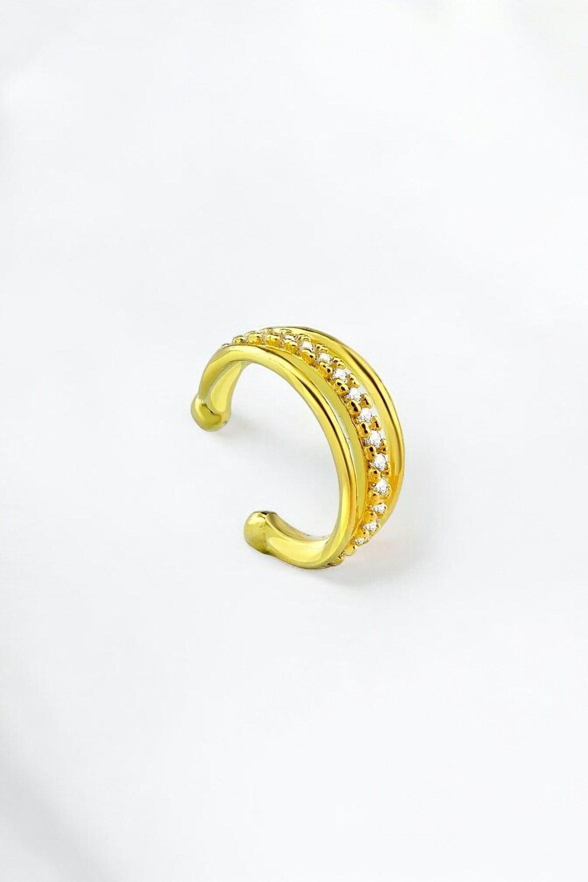 Gümüş 925 Ayar Zirkon Taşlı Taç Model Gold Renkli Kıkırdak Küpe