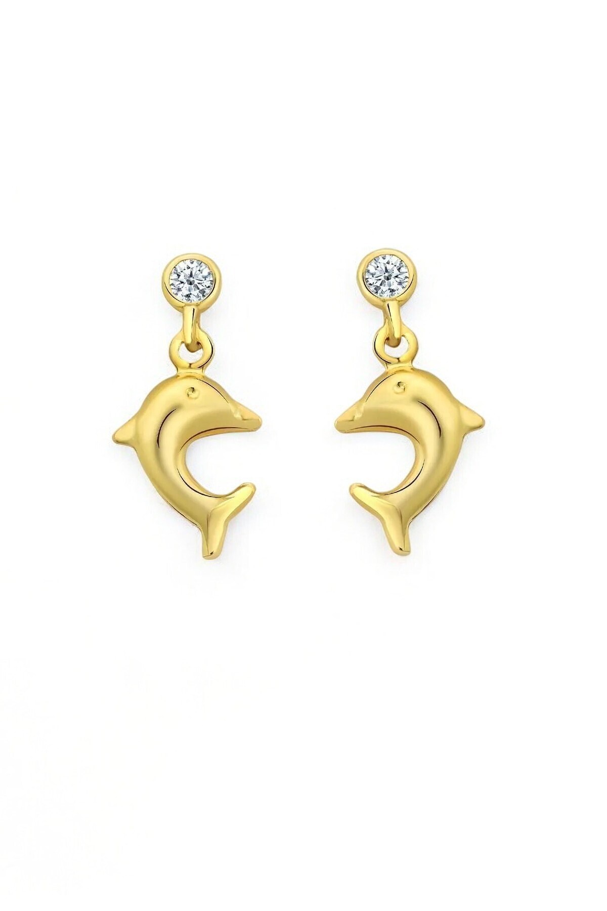 Gümüş 925 Ayar Zirkon Taşlı Yunus Model Gold Küpe