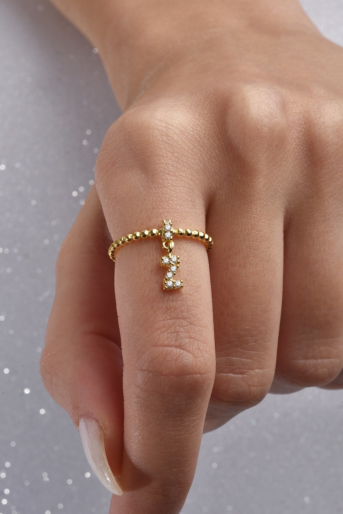 Gümüş 925 Ayar Zirkon Taşlı Z Harf Ayarlanabilir Gold Yüzük