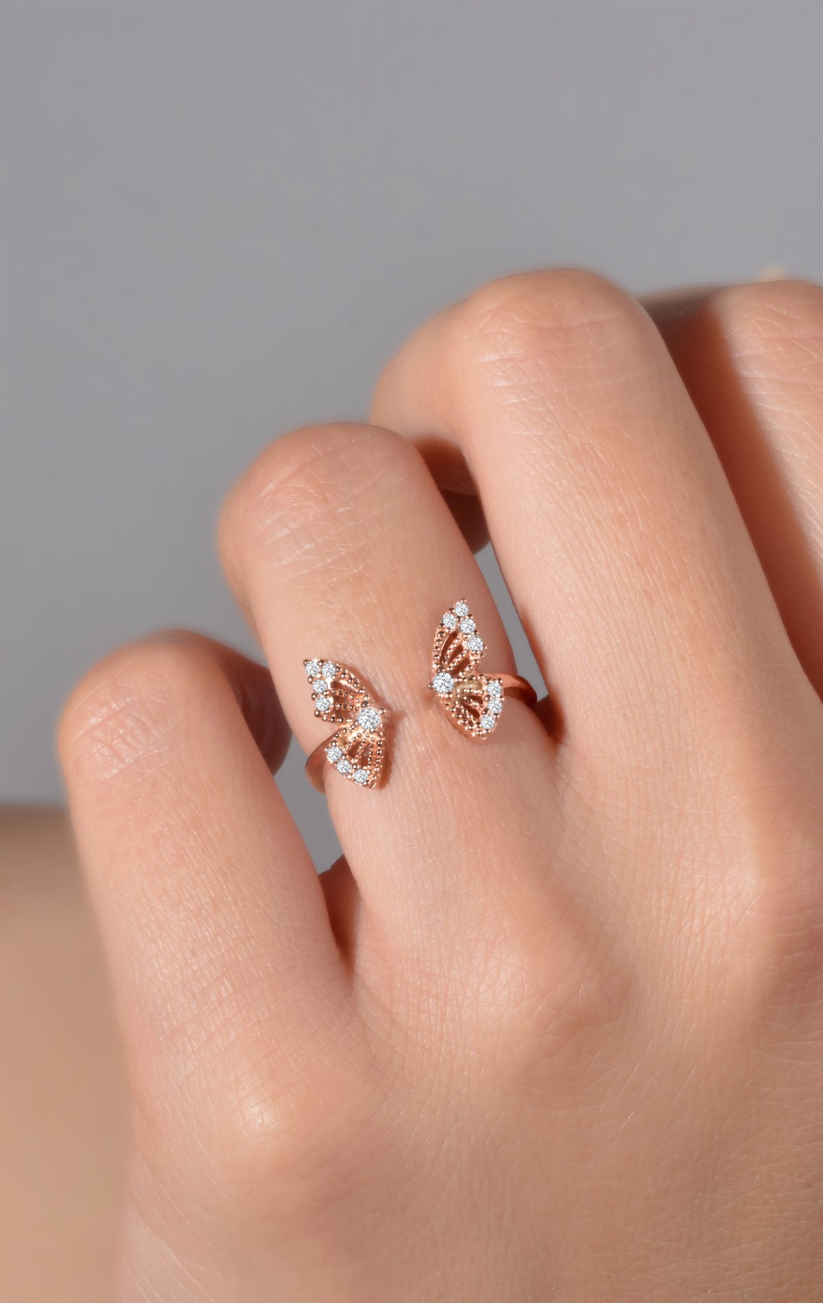 Gümüş Kelebek Model Ayarlanabilir Rose Yüzük