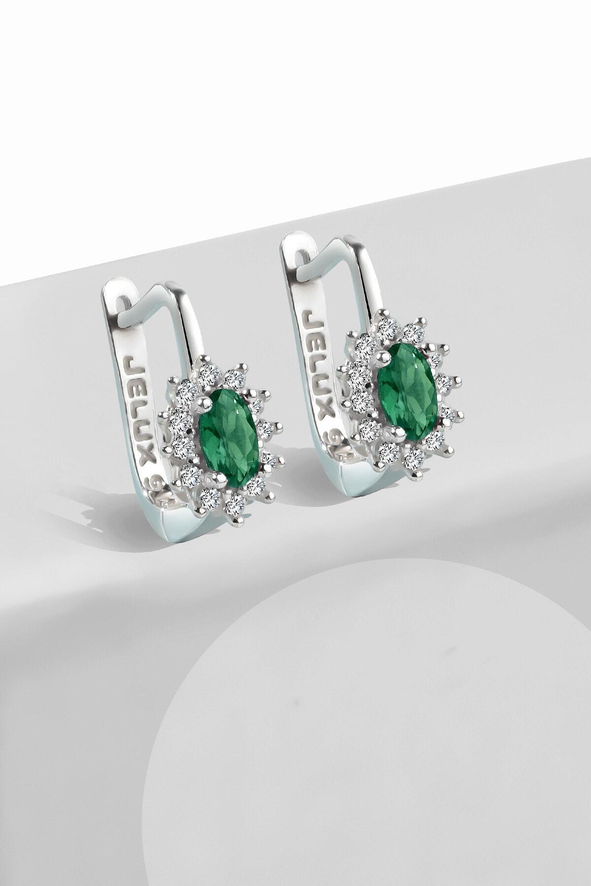 Gümüş safir zirkon taşlı oval anturaj küpe