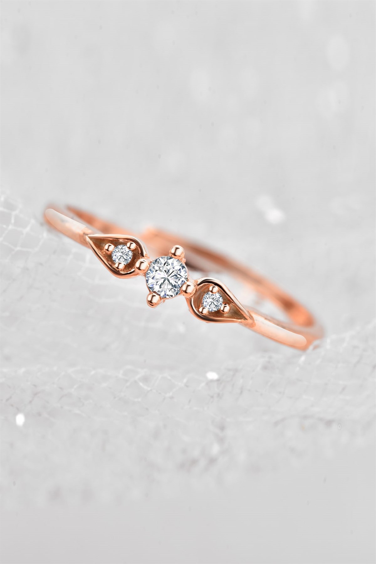 Minimalist Zirkon Taşlı Damla Model Rose Renkli Gümüş Ayarlanabilir Yüzük