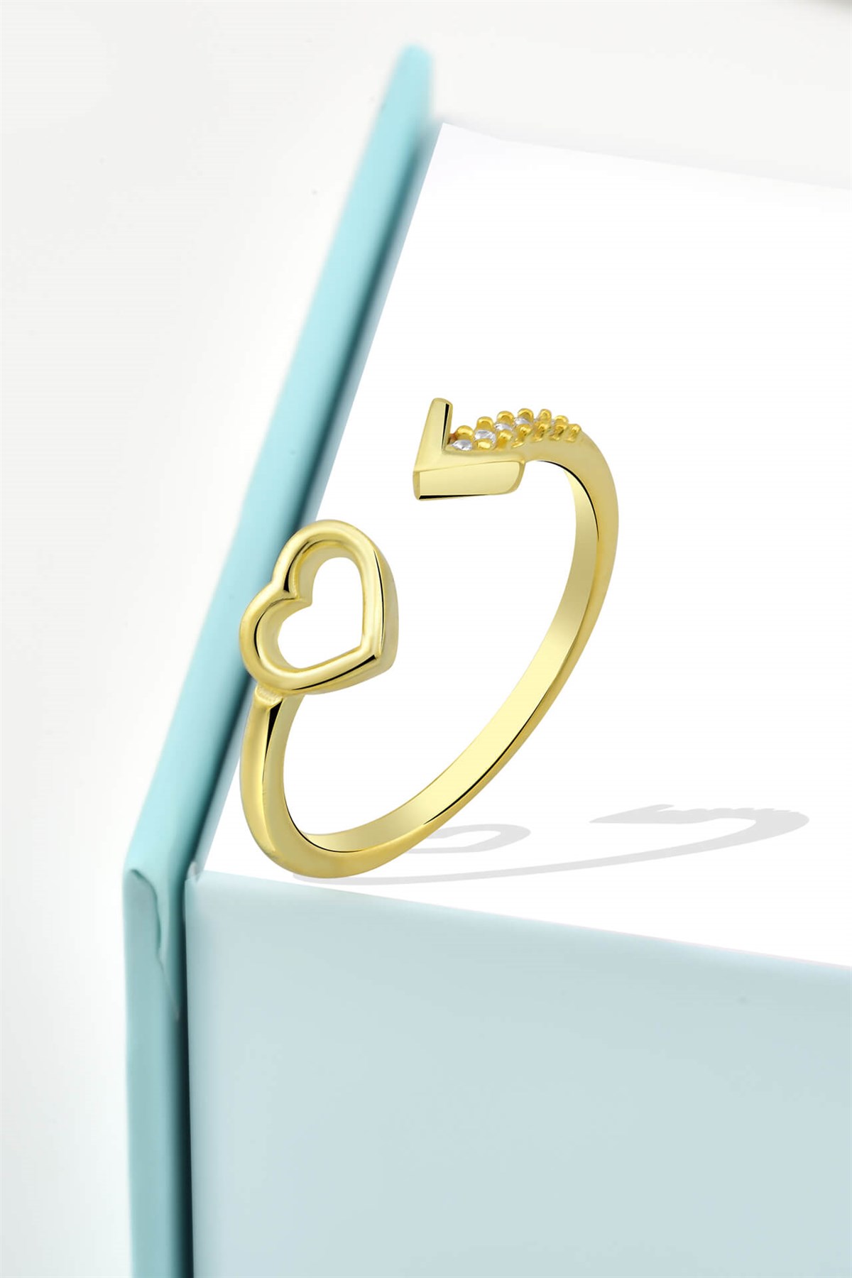 Minimalist Zirkon Taşlı Kalbim Seni Seçti Model Gold Ayarlanabilir Yüzük