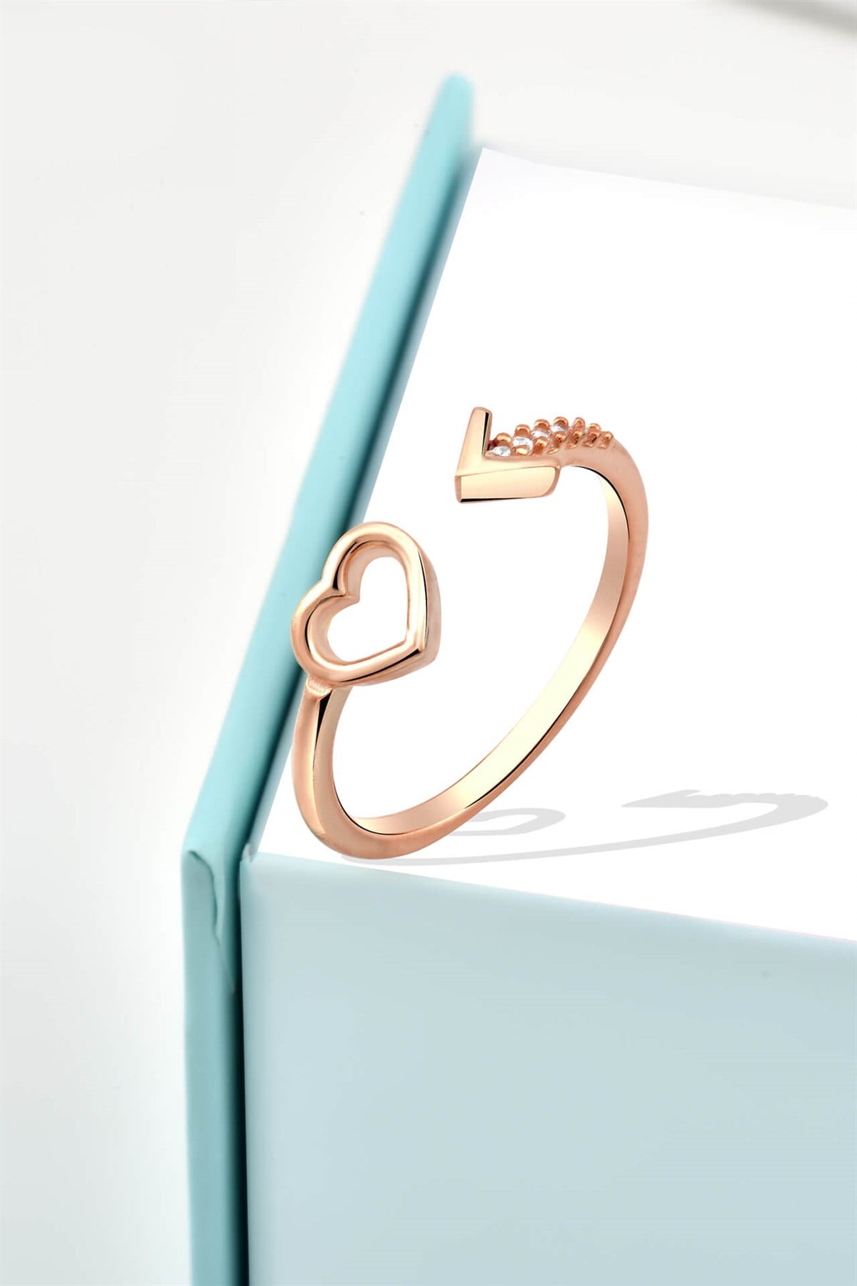 Minimalist Zirkon Taşlı Kalbim Seni Seçti Model Rose Ayarlanabilir Yüzük