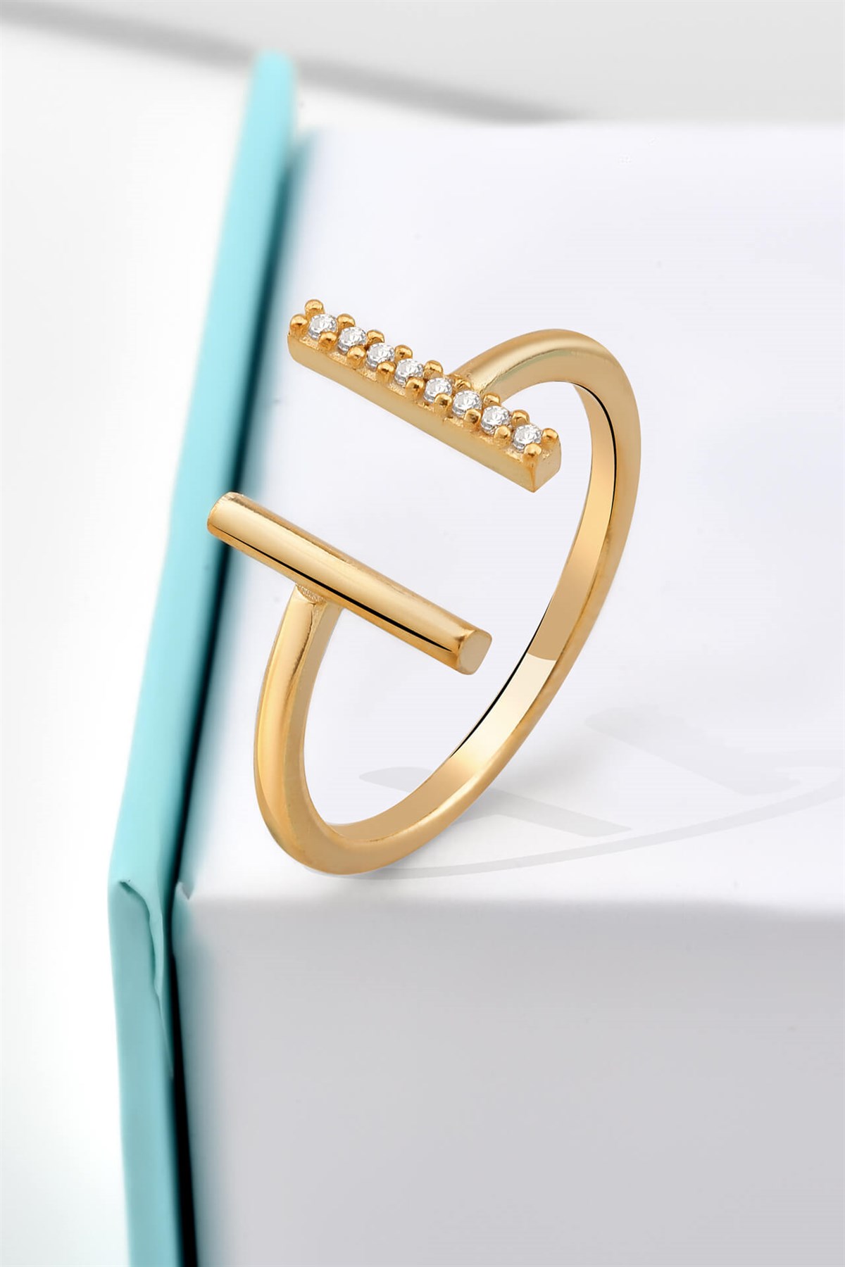 Minimalist Zirkon Taşlı Köprü Model Rose Ayarlanabilir Yüzük