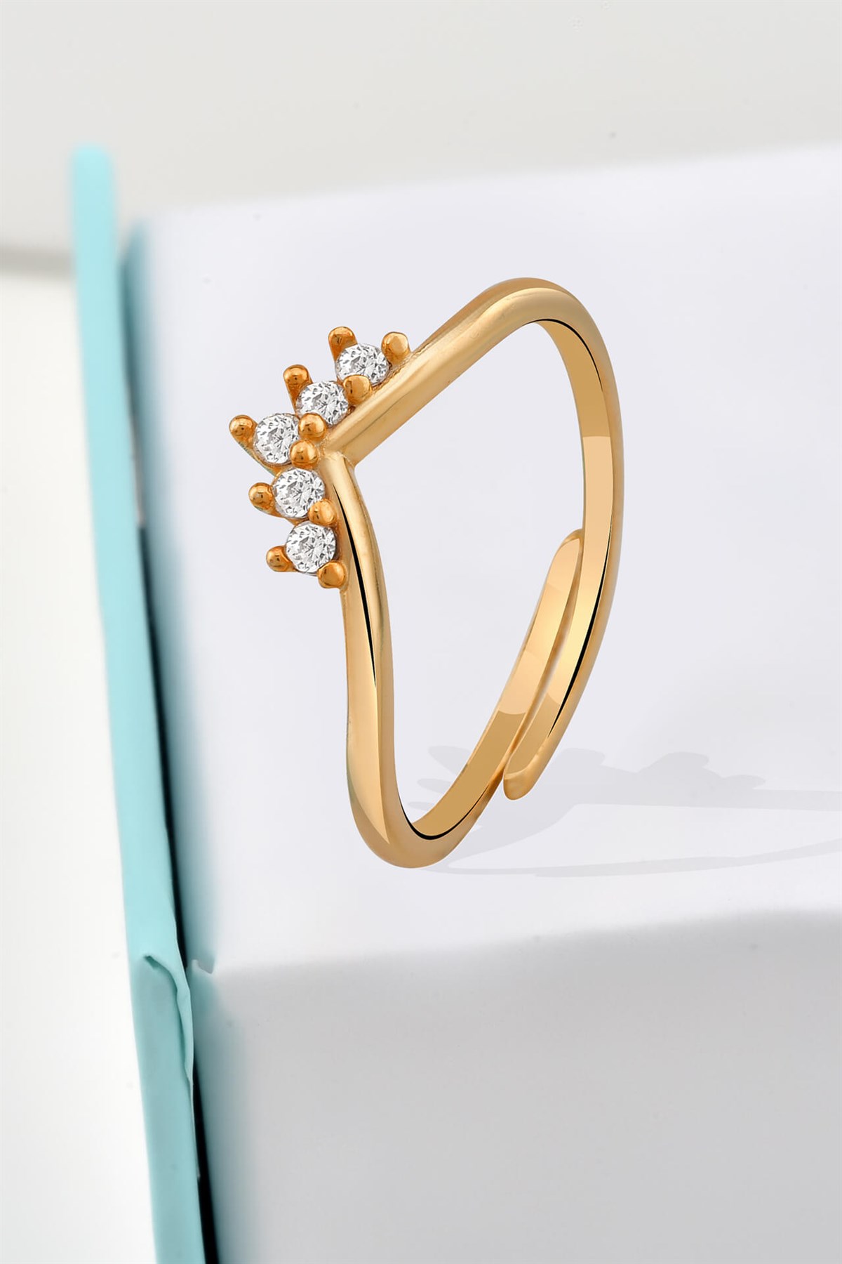 Minimalist Zirkon Taşlı Taç Model Rose Ayarlanabilir Yüzük