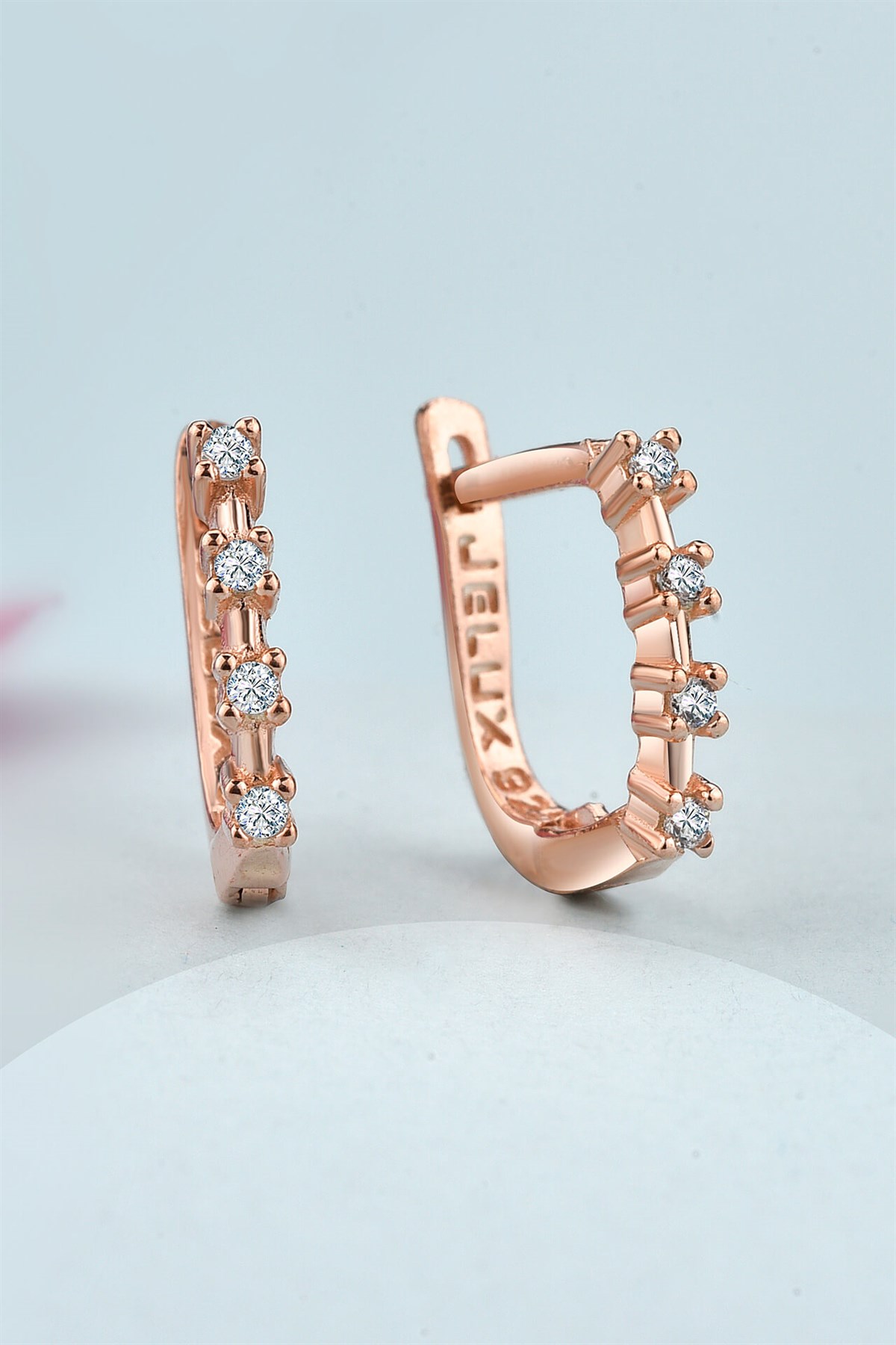 Sıralı Zirkon Taşlı Minimalist Rose Gümüş Küpe