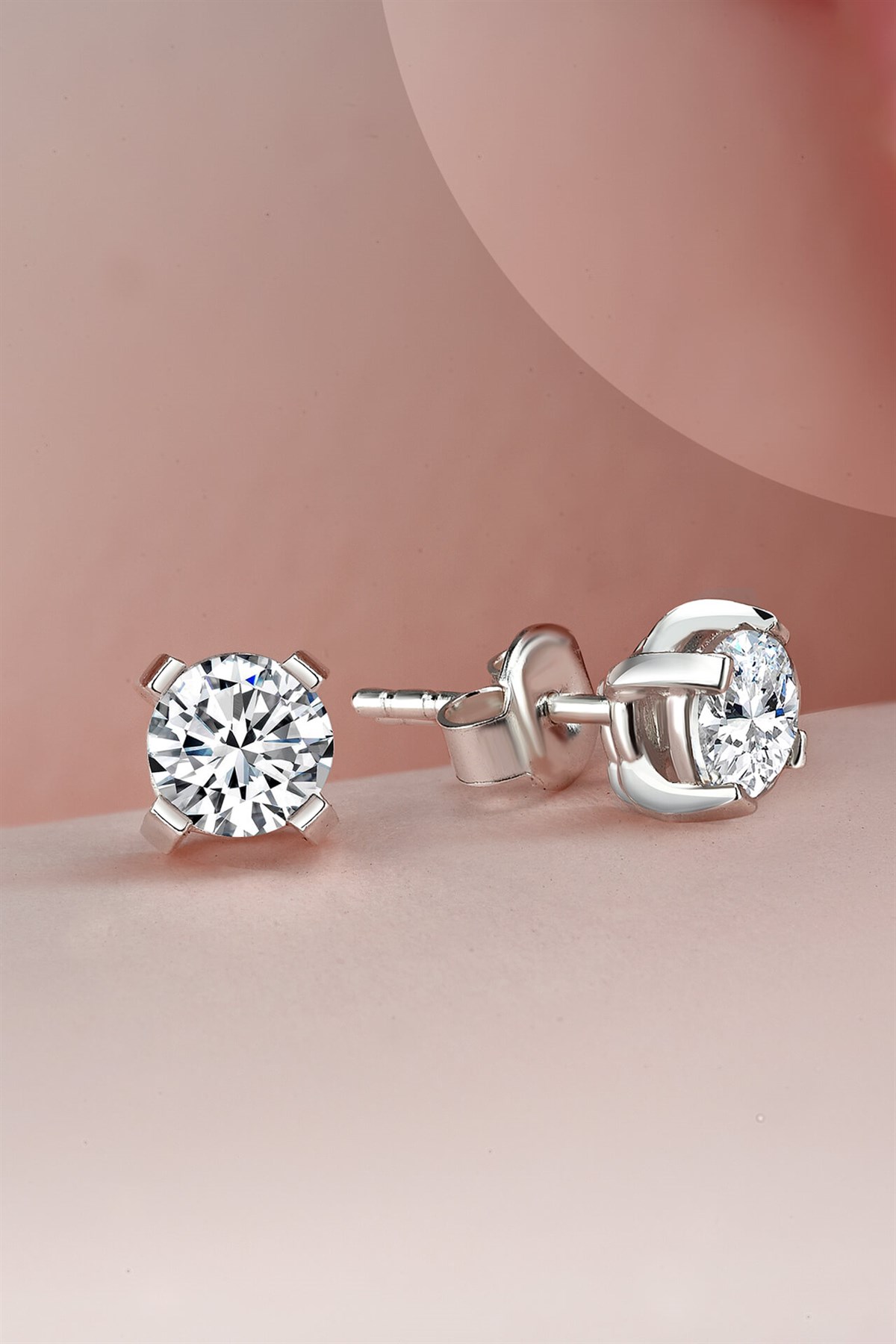 Swarovski 5,0 mm Özel Tasarım Tek Taş Pırlanta Montür Gümüş Küpe