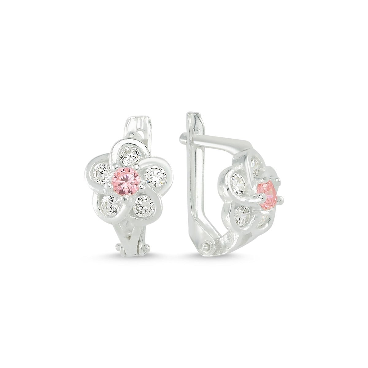 Yonca Desenli Pembe Taşlı Çocuk Küpe