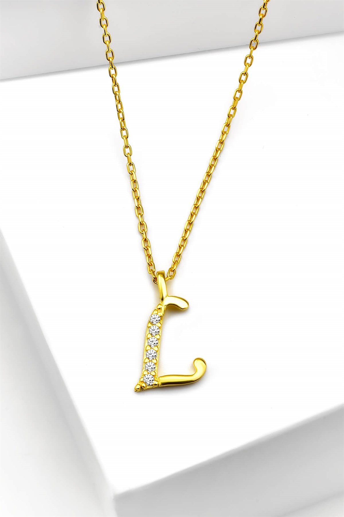 Zirkon Taşlı Minimal Gold Harf Kolye L