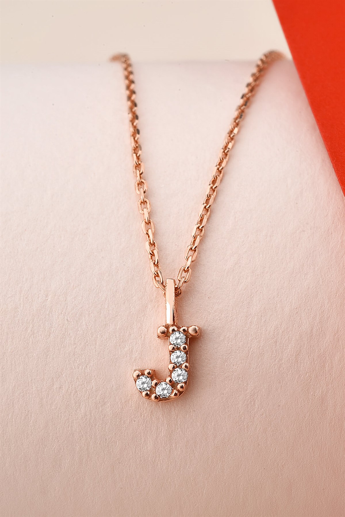 Zirkon Taşlı Rose Minimal Harf Kolye J