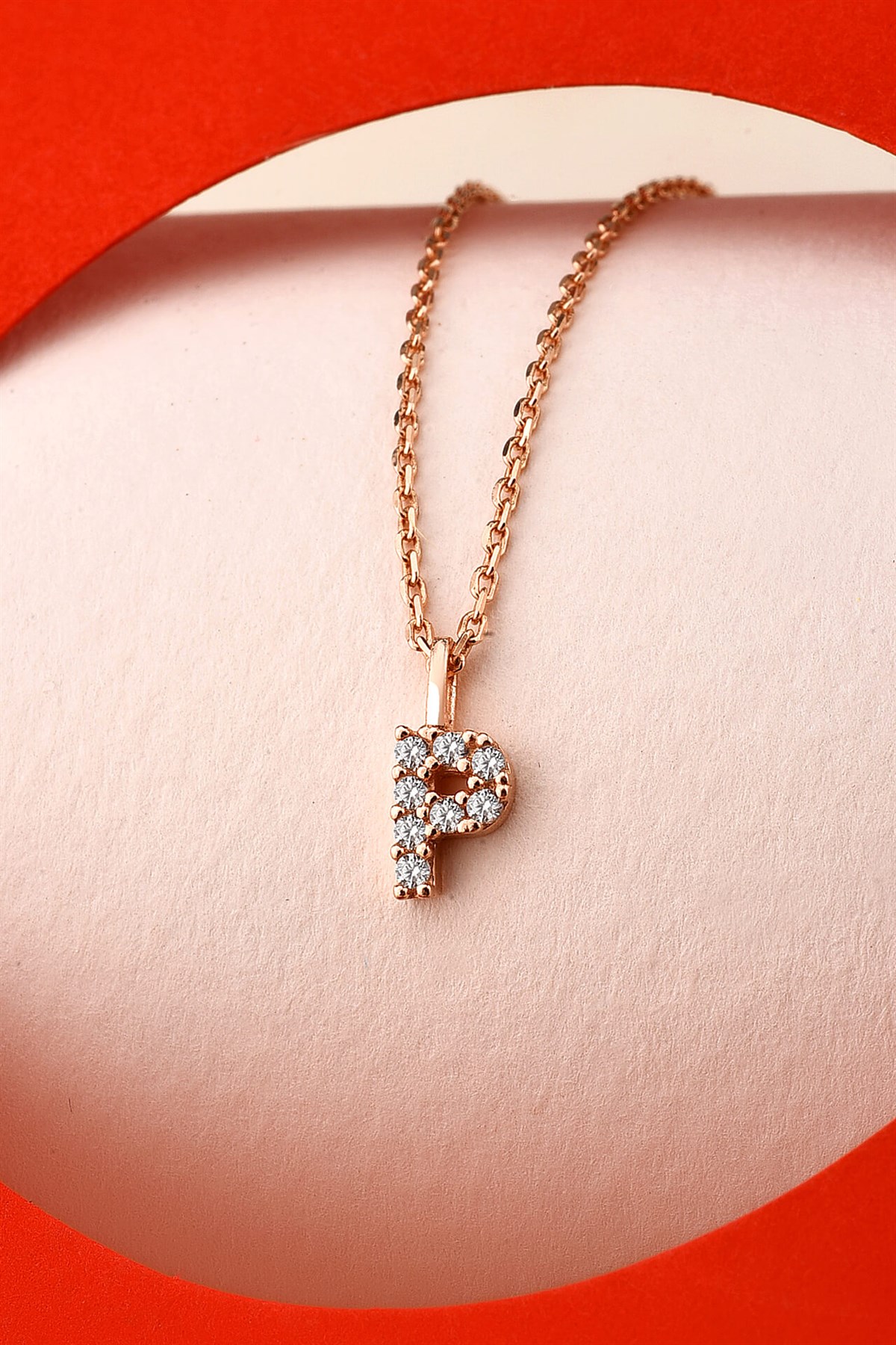 Zirkon Taşlı Rose Minimal Harf Kolye P