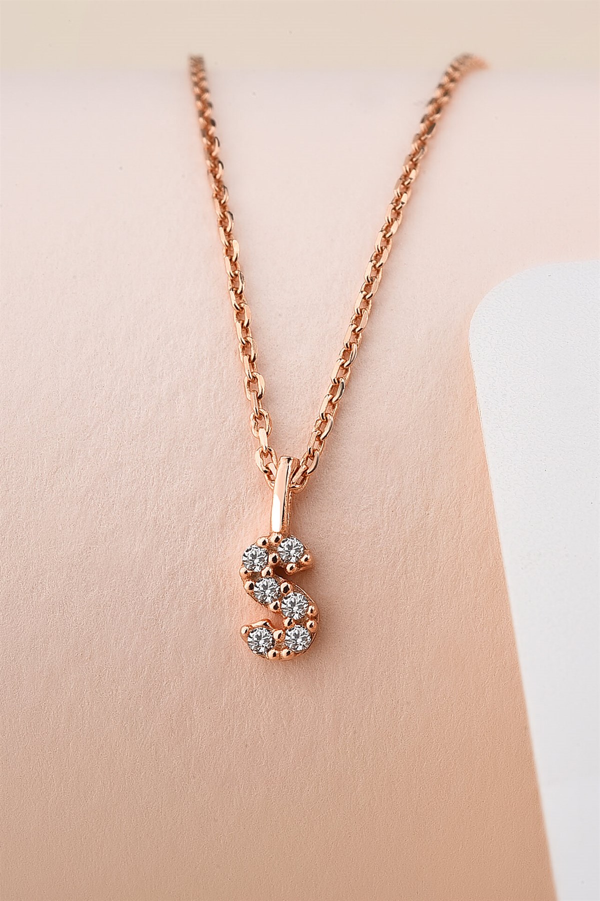 Zirkon Taşlı Rose Minimal Harf Kolye S