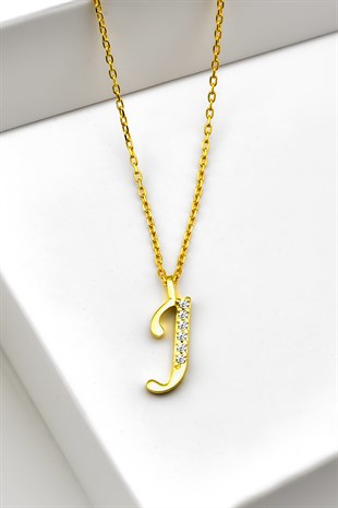 Zirkon Taşlı Minimal Gold Harf Kolye J
