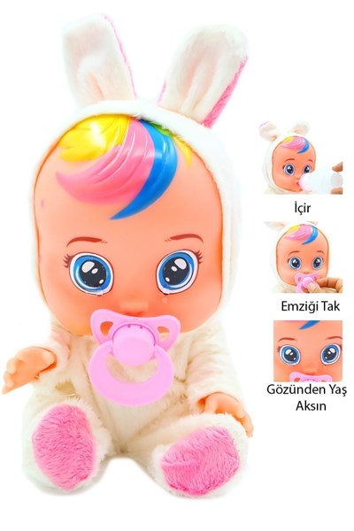 Ağlayan Et Bebek Oyuncak 20 cm – Su İçen Konuşan Bebek Oyuncağı 3+ Yaş Beyaz Renk