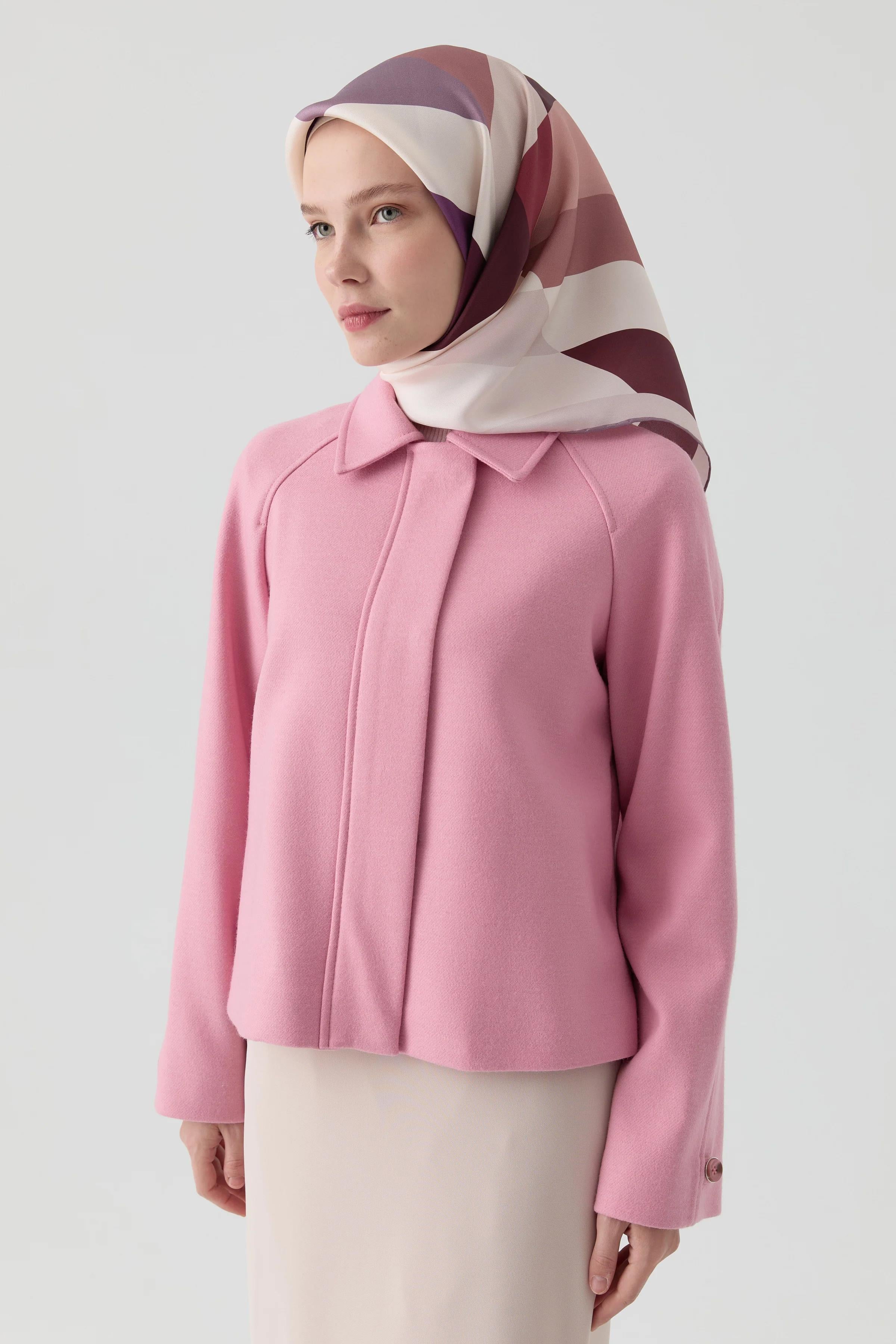 Kol Düğmeli Mini Keçe Ceket - Pembe