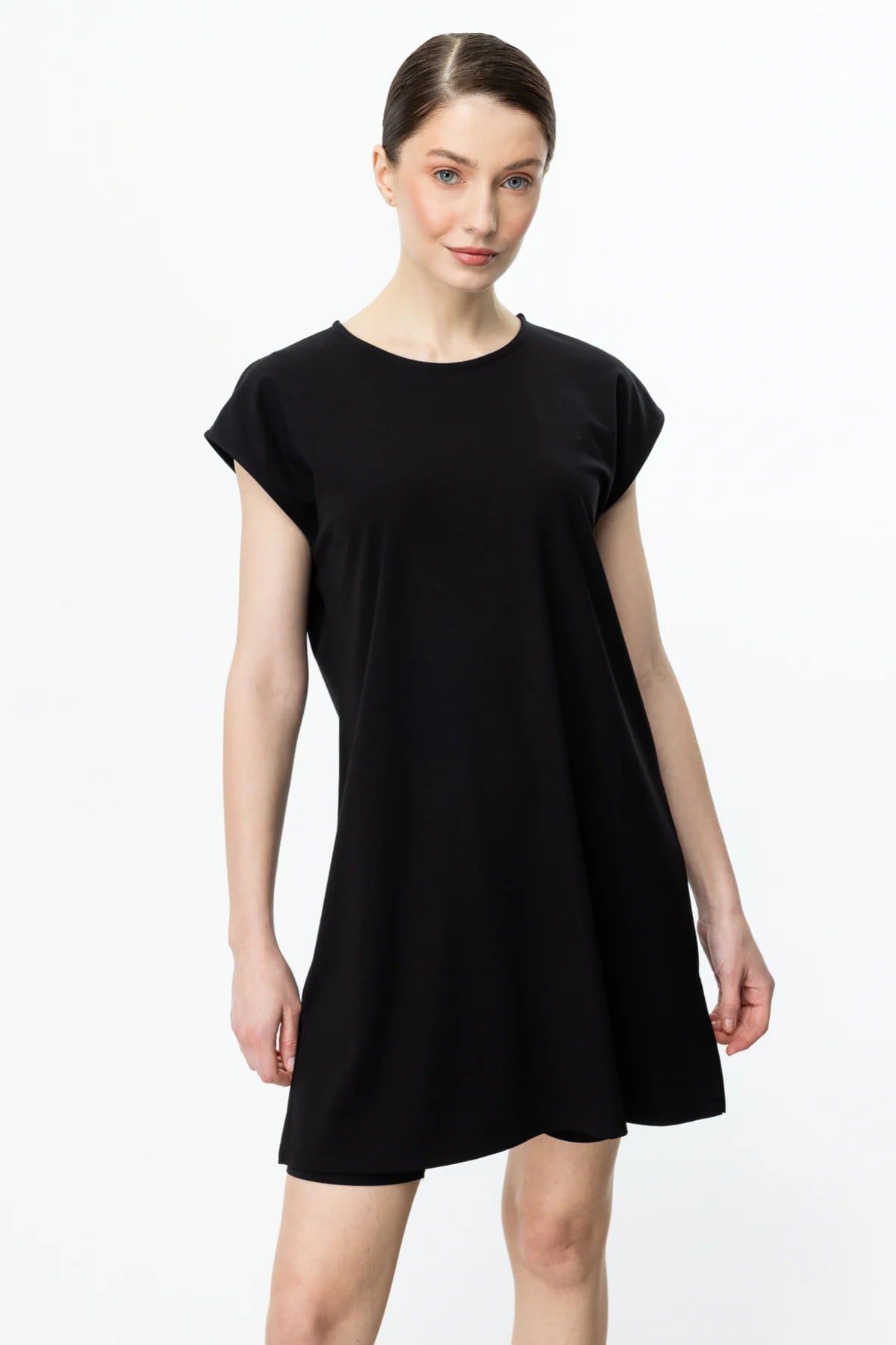 Sıfır Yaka Uzun Basic Tunik Bluz - Siyah