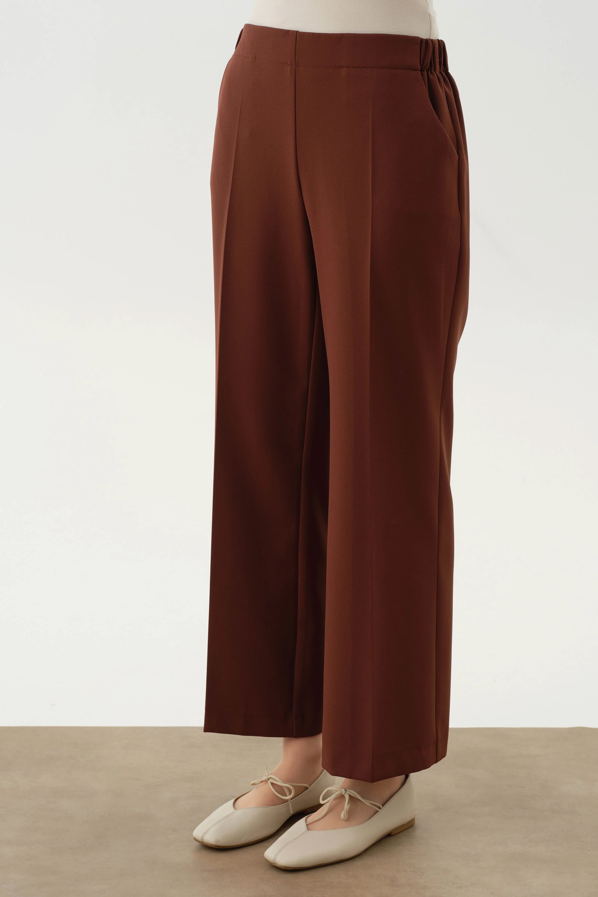 Beli Lastikli Culotte Pantolon - Kahve