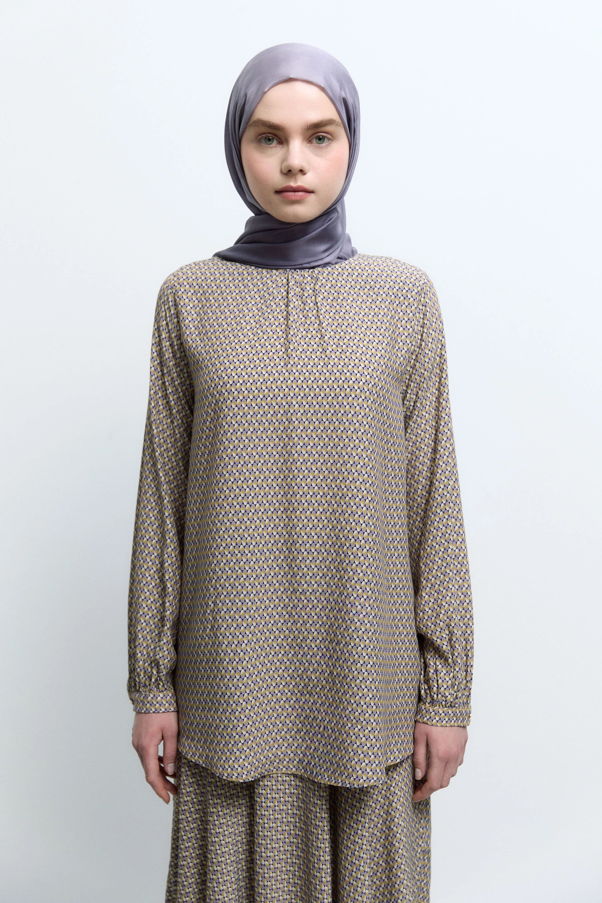 Desenli Bluz - Olive