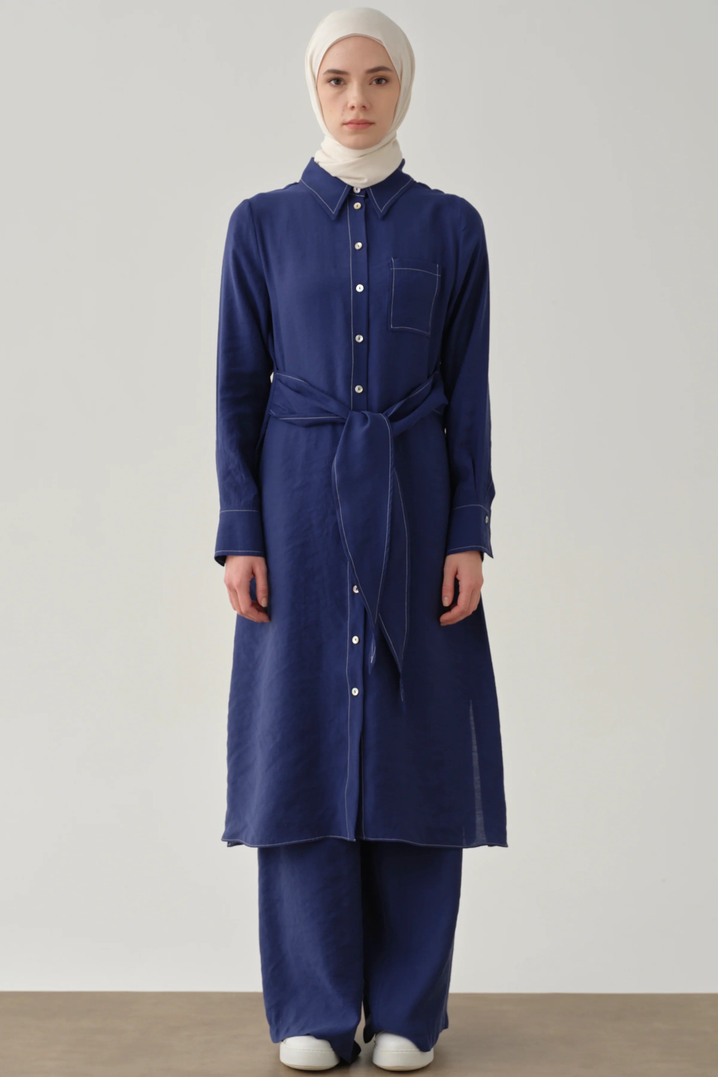 Kemerli Tunik Pantolon Takım - Lacivert