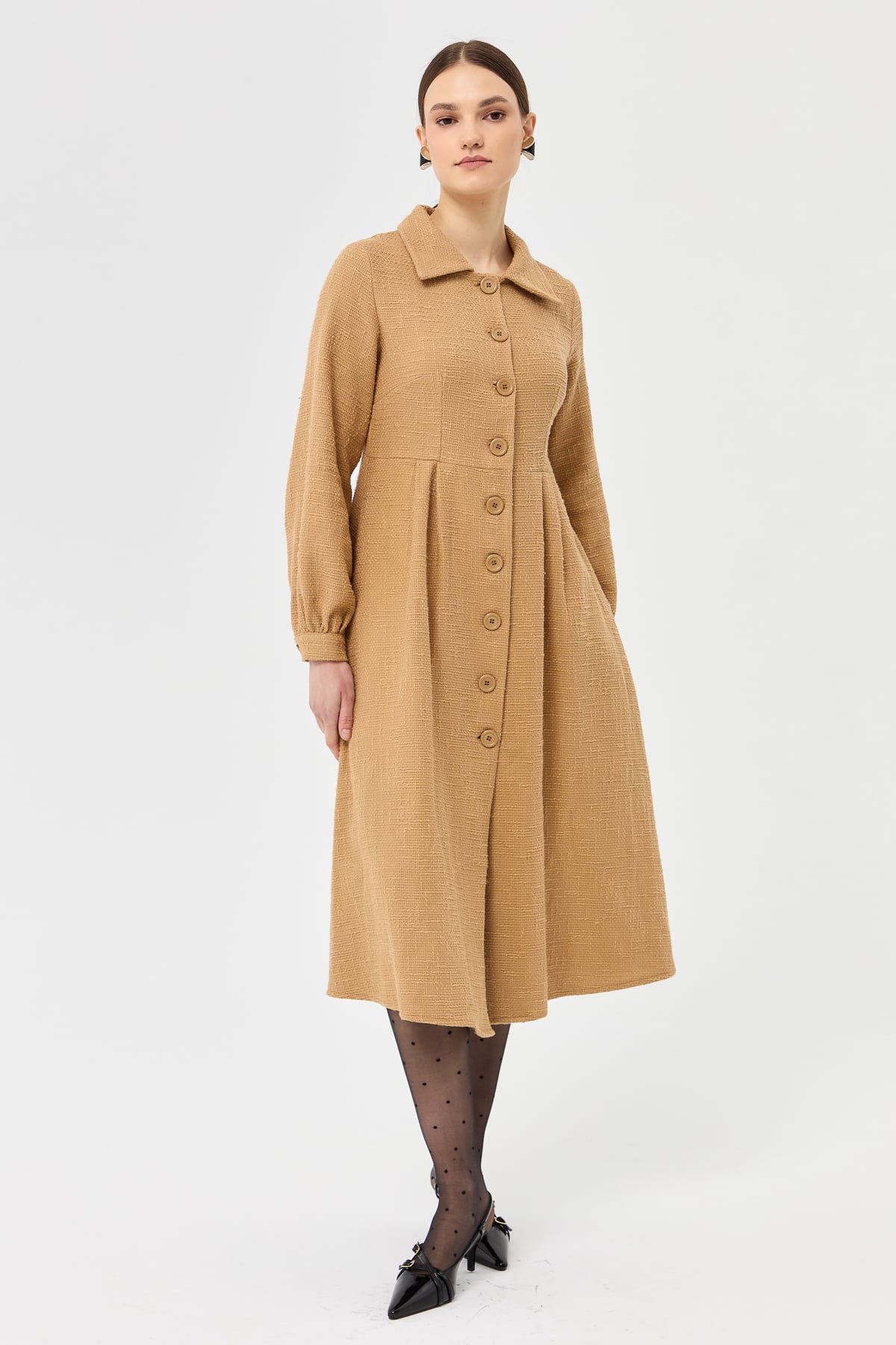 Önü Düğmeli Chanel Trenç - Camel
